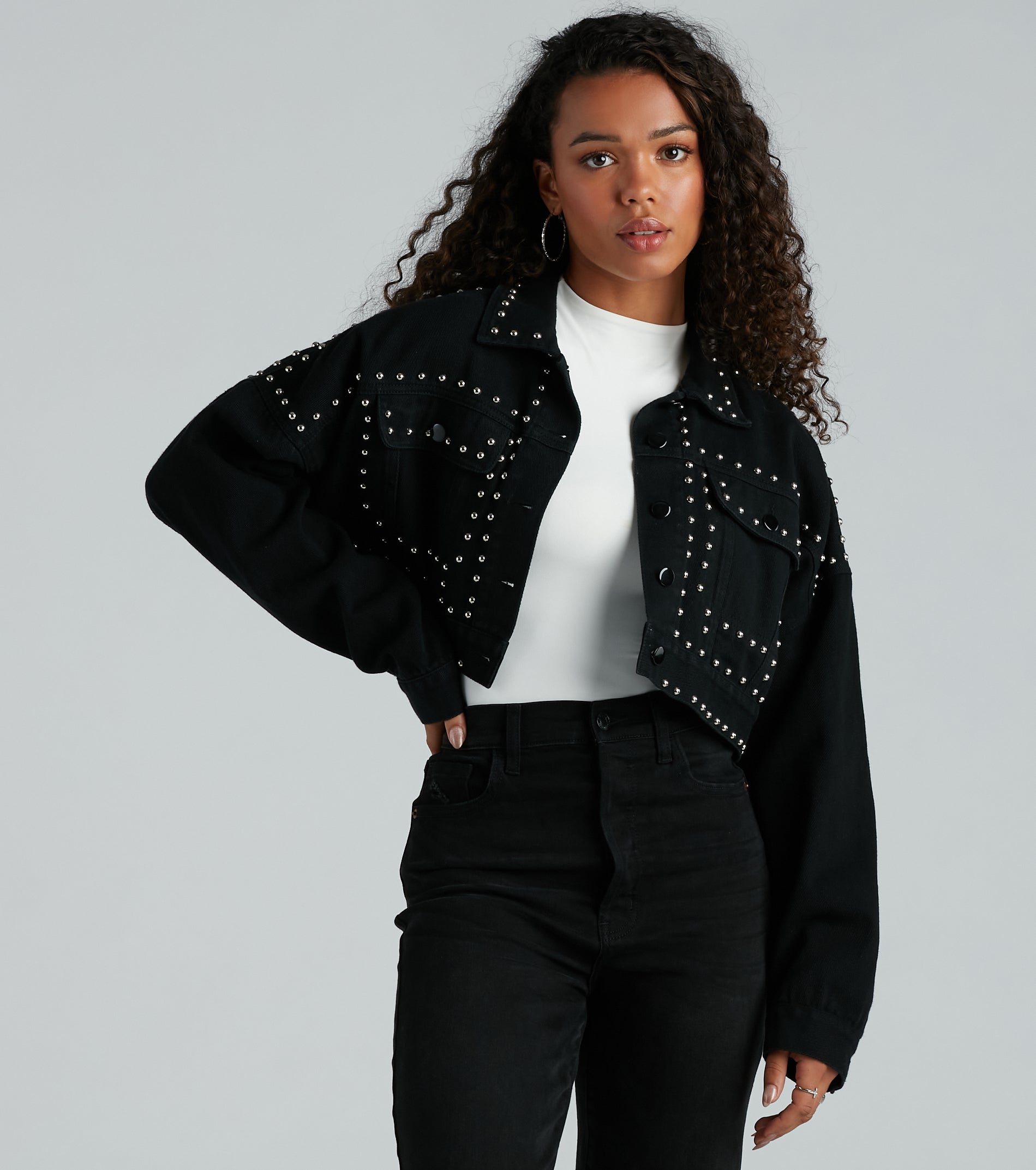 Ultimate Studded Denim Crop Jacket - Edgy & Bold