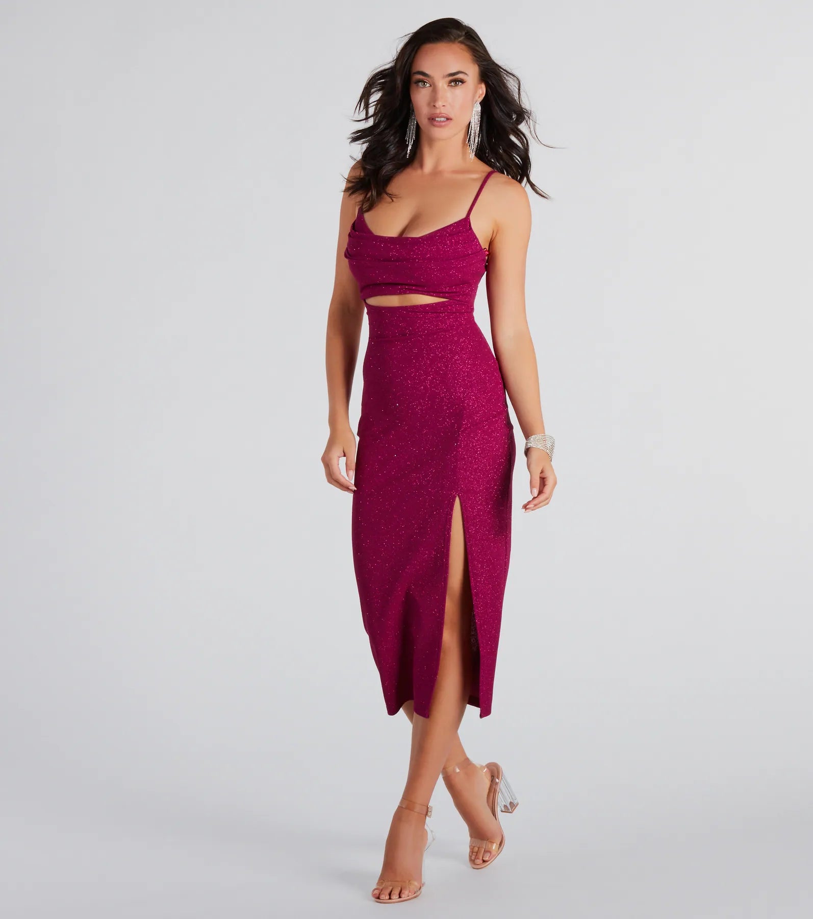 Premium Robyn Glitter Cutout Midi Dress - Ultimate Party Glam