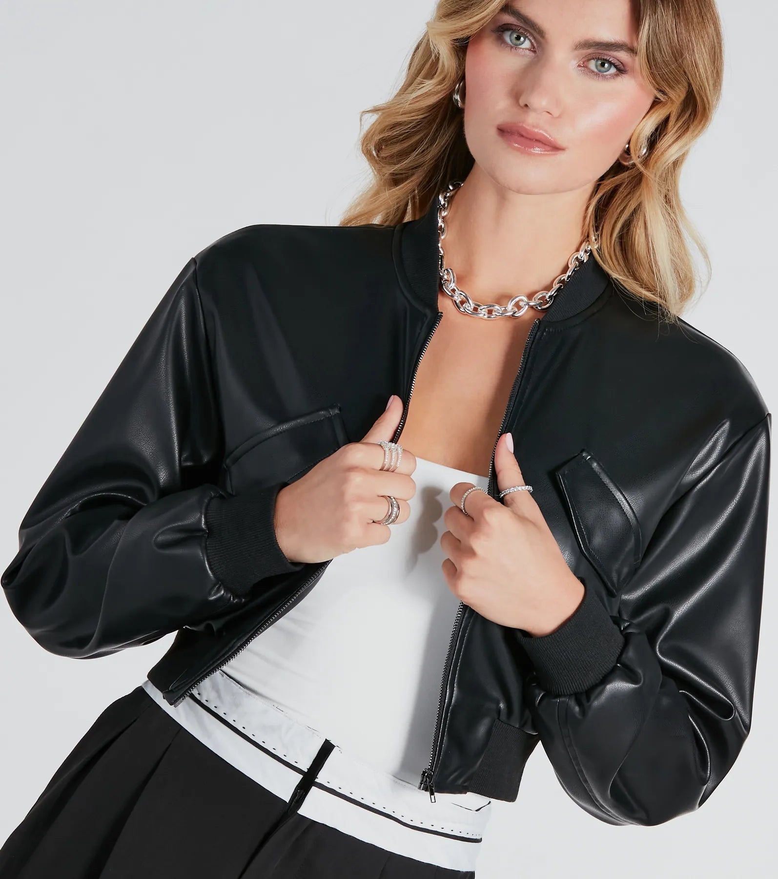 Premium Faux Leather Crop Bomber Jacket - Ultimate Street Style