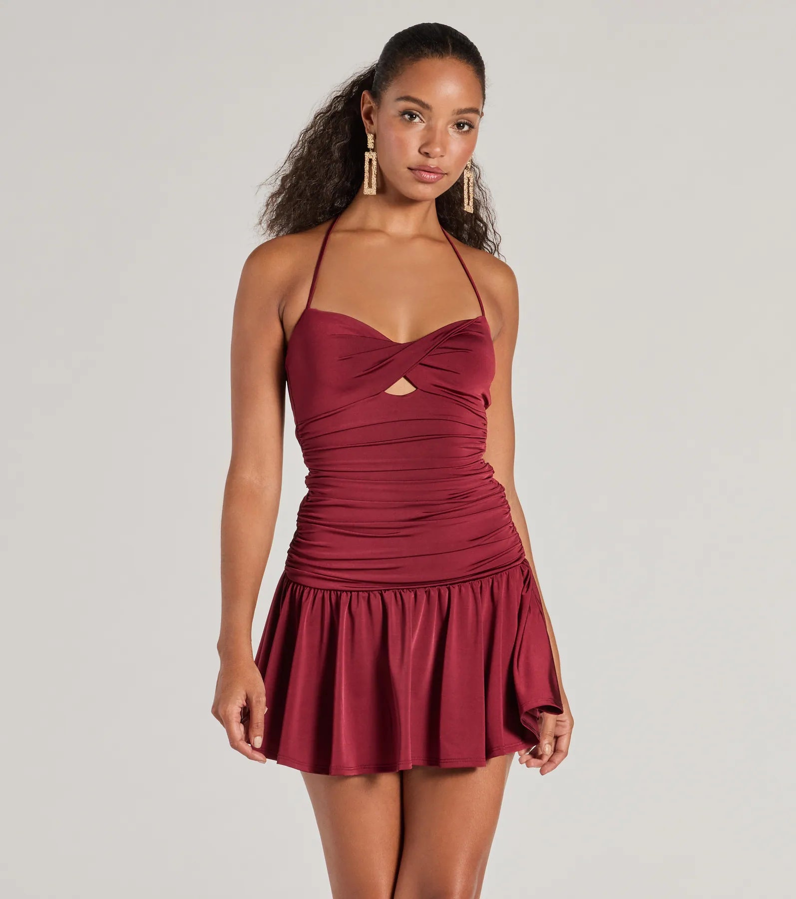 Ultimate Flirty Flair Ruched Drop Waist Skater Dress - Showcase Your Curves