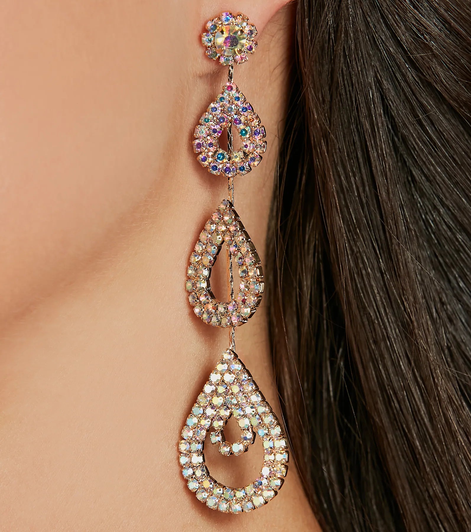 Premium Luxe Sparkle Iridescent Teardrop Rhinestone Earrings