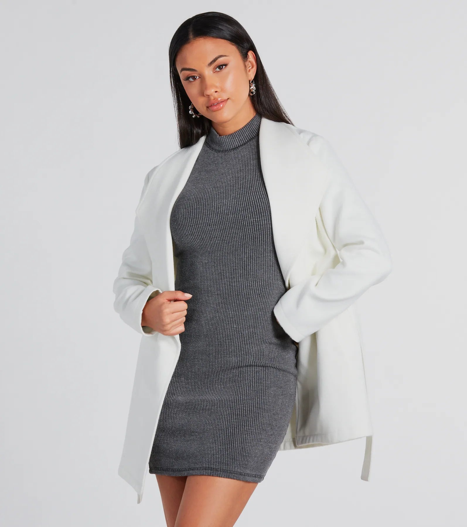 Premium Faux Wool Belted Trench Coat - Urban Charm Edition