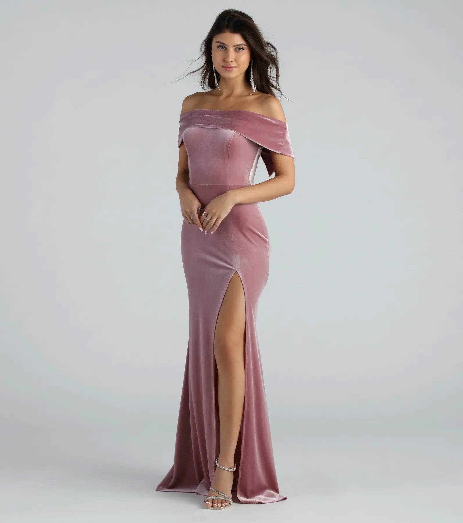 Premium Velvet Off-The-Shoulder Maxi Dress by Jane