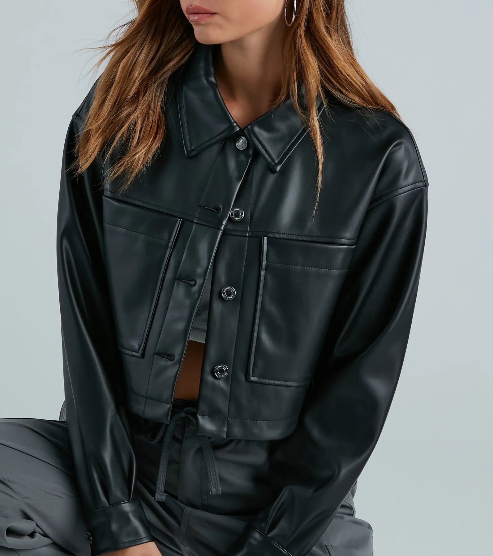 Premium Faux Leather Crop Shacket - Ultimate Edgy Style