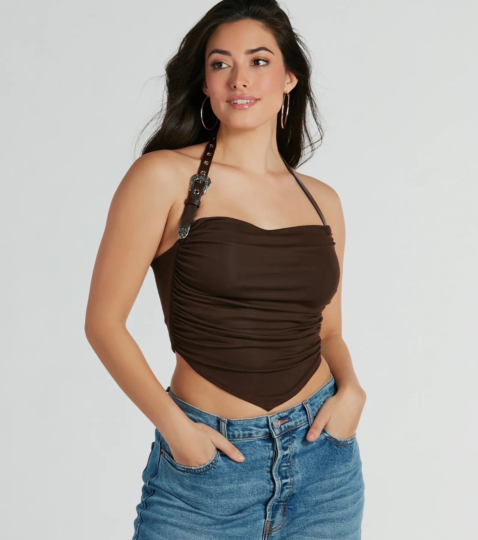 Premium Country Feels Belted Halter Crop Top - Ultimate Style Statement