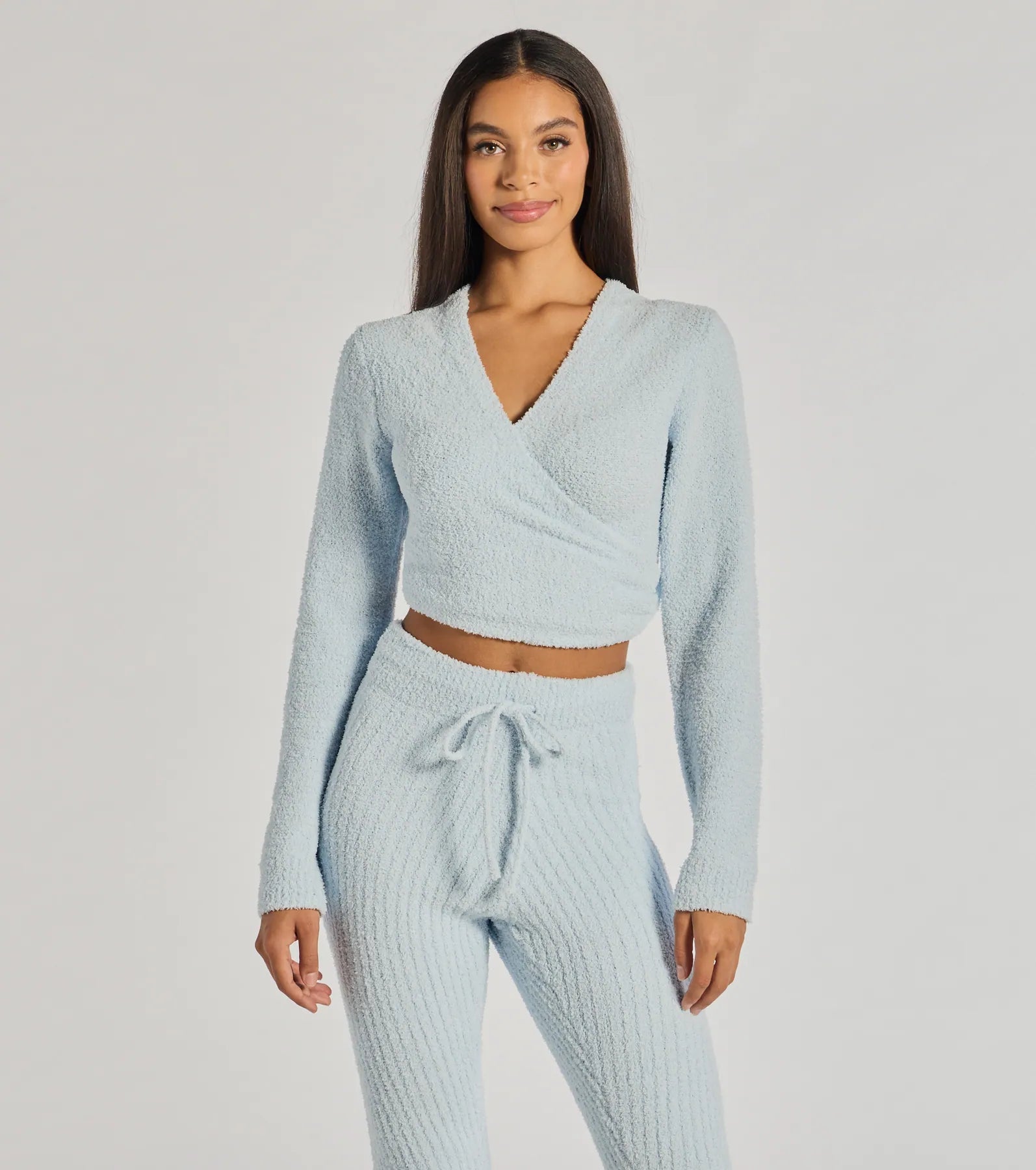 Ultimate Cozy Life Chenille Knit Wrap-Front Crop Top