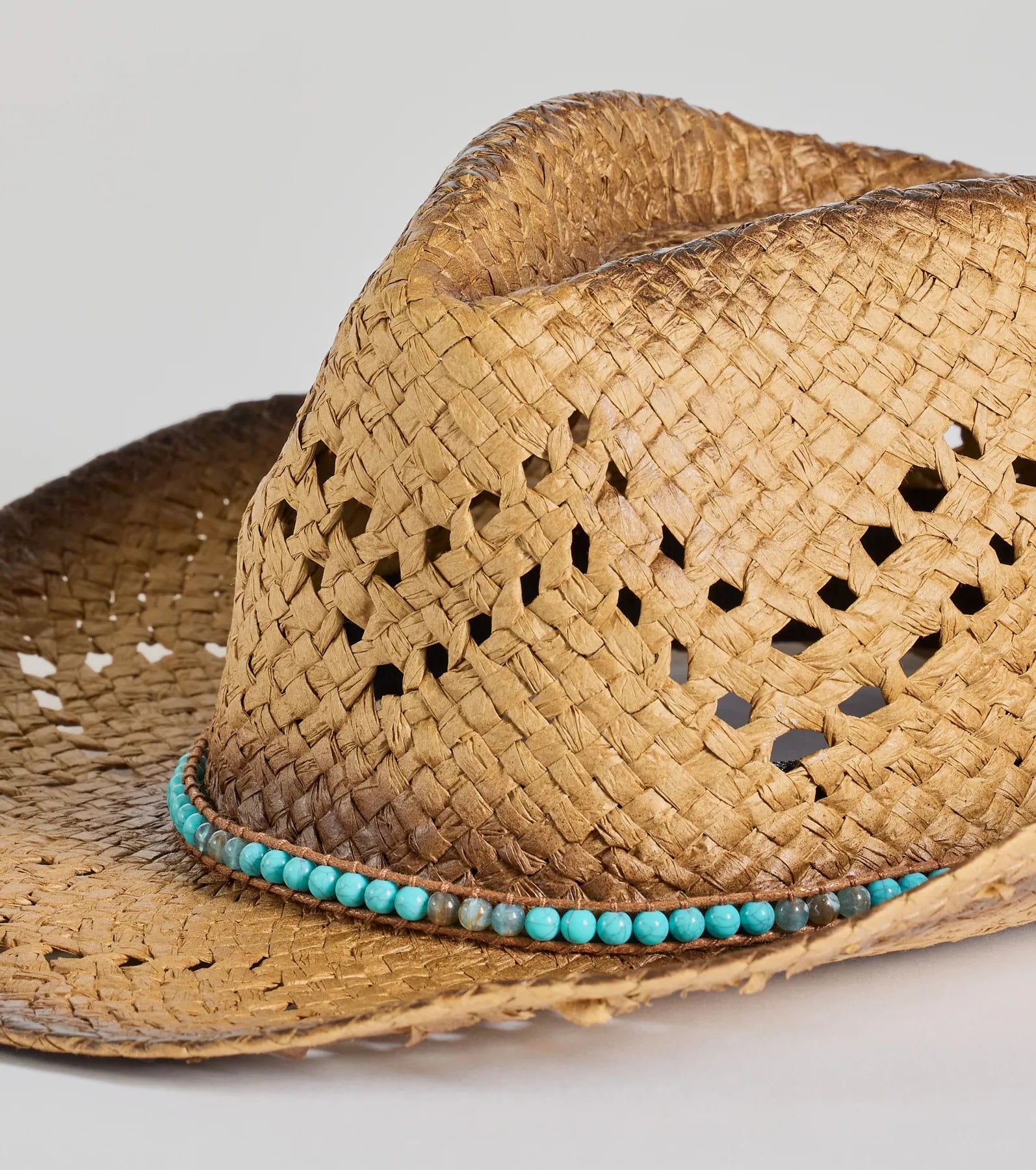 Premium Distressed Straw Cowboy Hat with Colored Stones