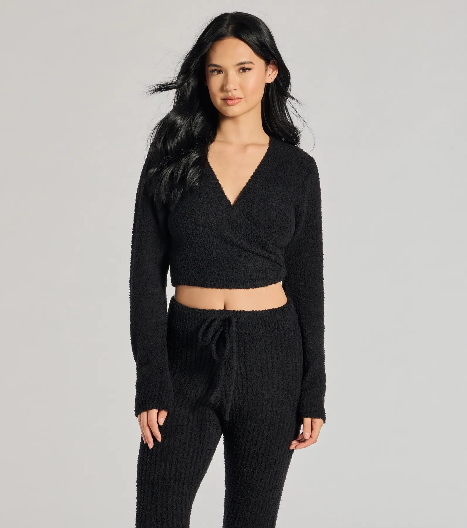 Ultimate Cozy Life Chenille Knit Wrap-Front Crop Top