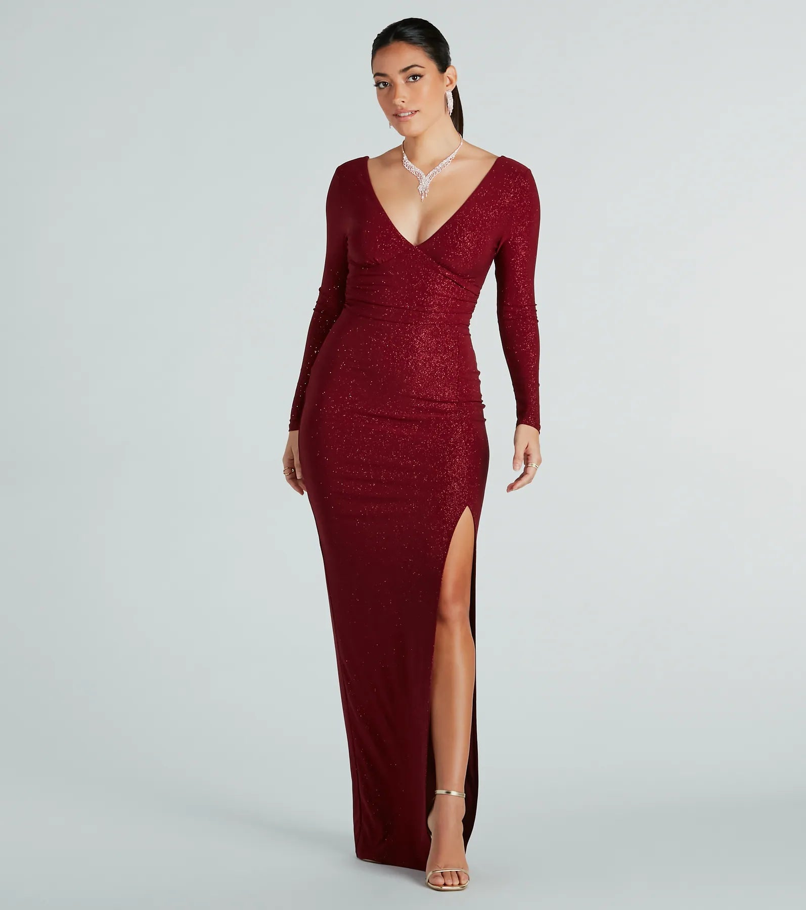 Premium Glitter Knit Long Sleeve Formal Dress - Ultimate Elegance