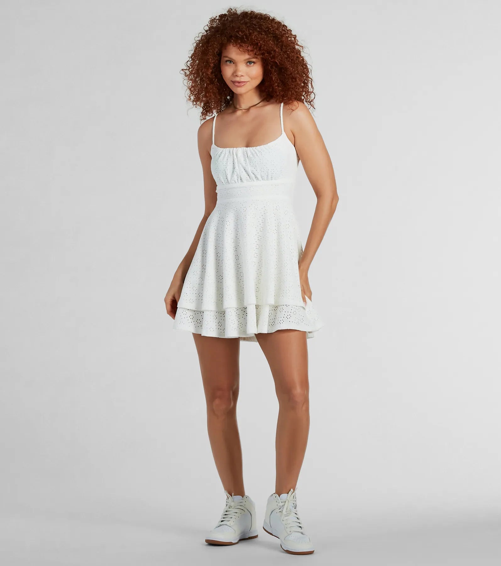 Ultimate Sunny Scoop Neck Skater Eyelet Mini Dress