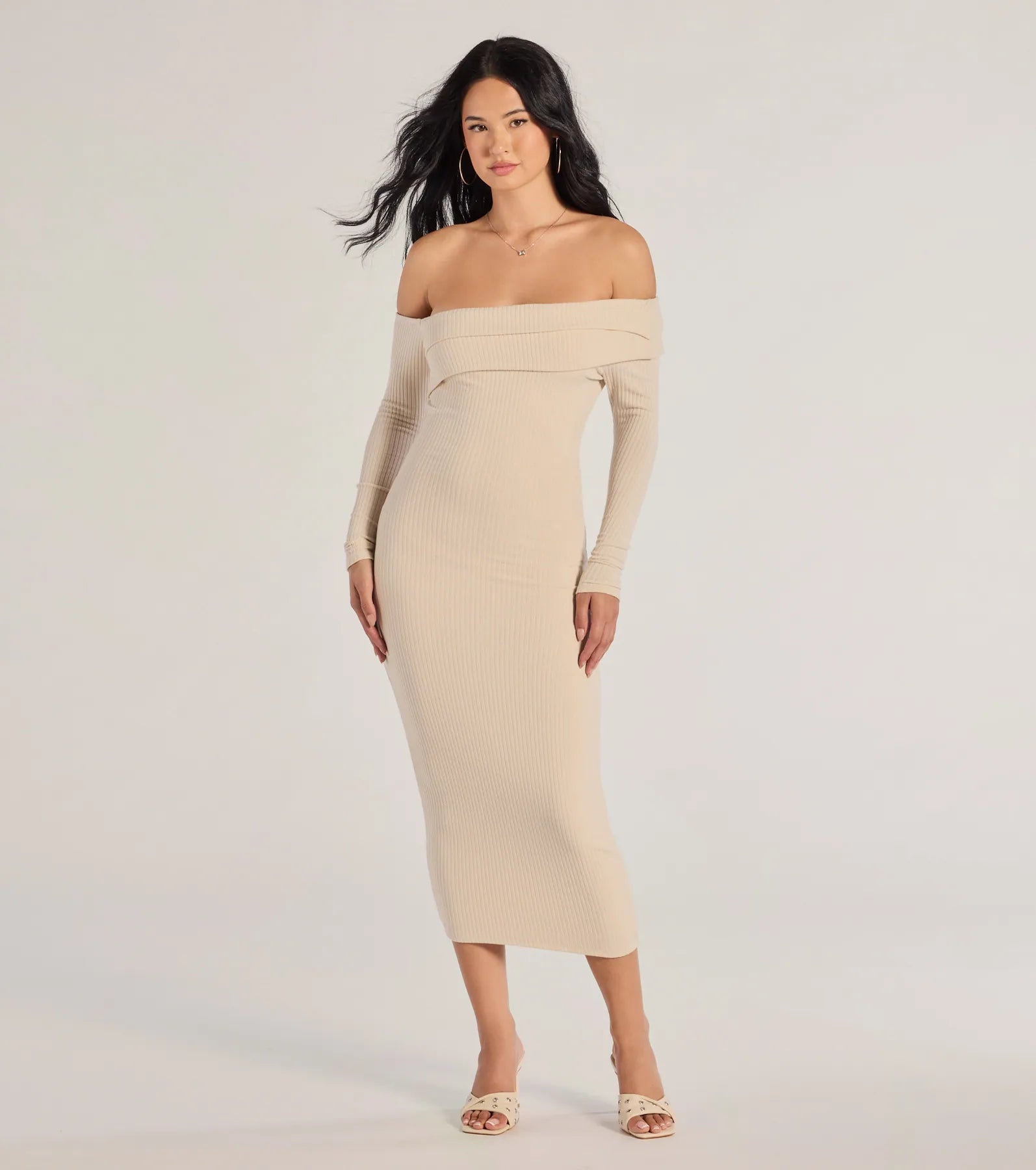 Ultimate Sharp Lines Asymmetrical Long Sleeve Midi Dress