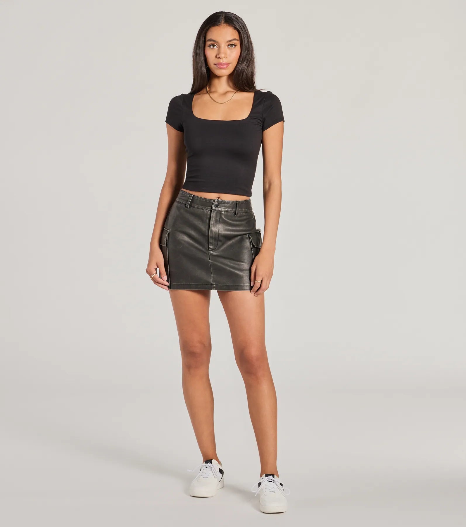 Ultimate Edgy-Chic High-Rise Faux Leather Cargo Skort