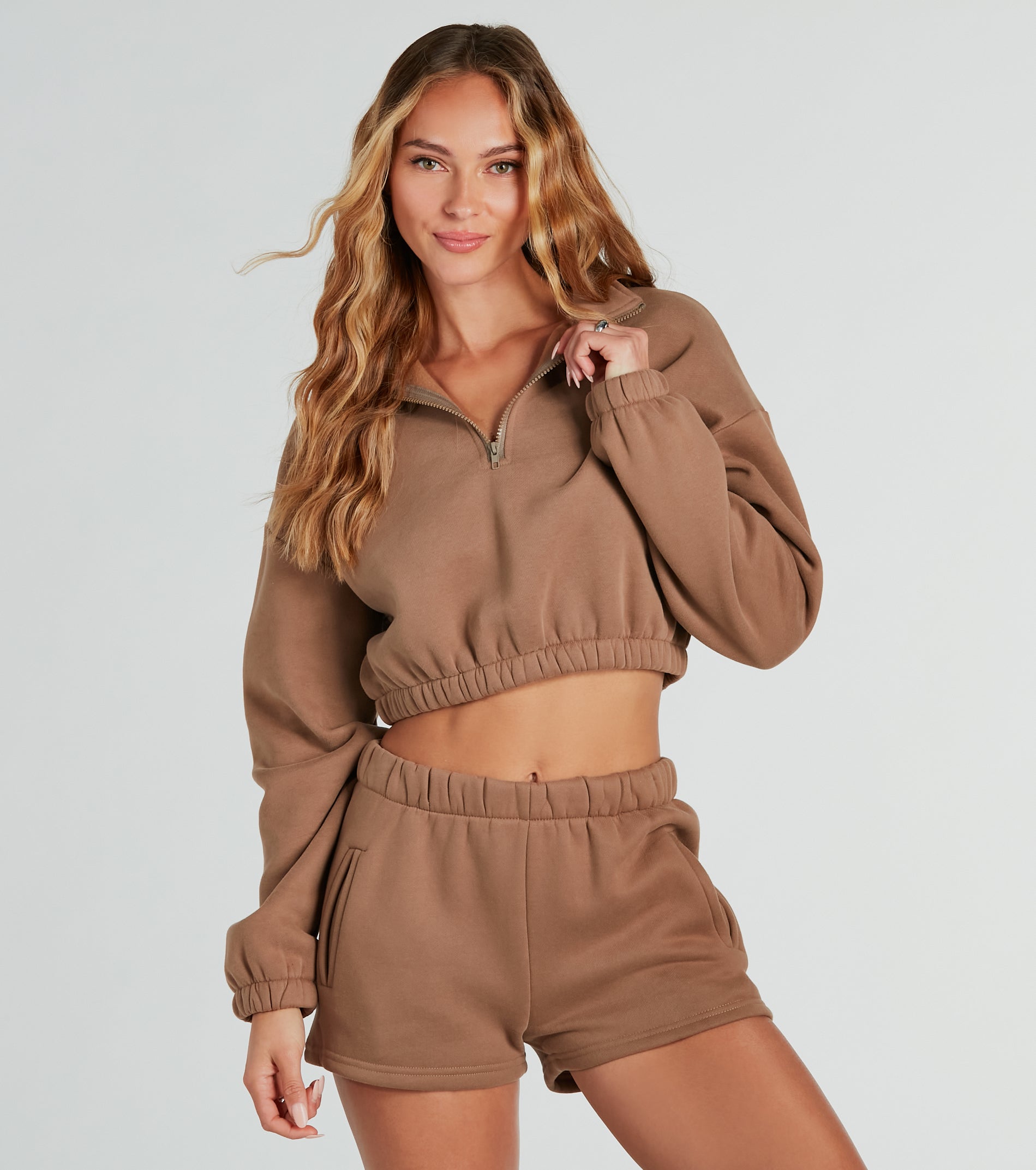 Premium Weekend Loading Half-Zip Fleece Crop Sweatshirt