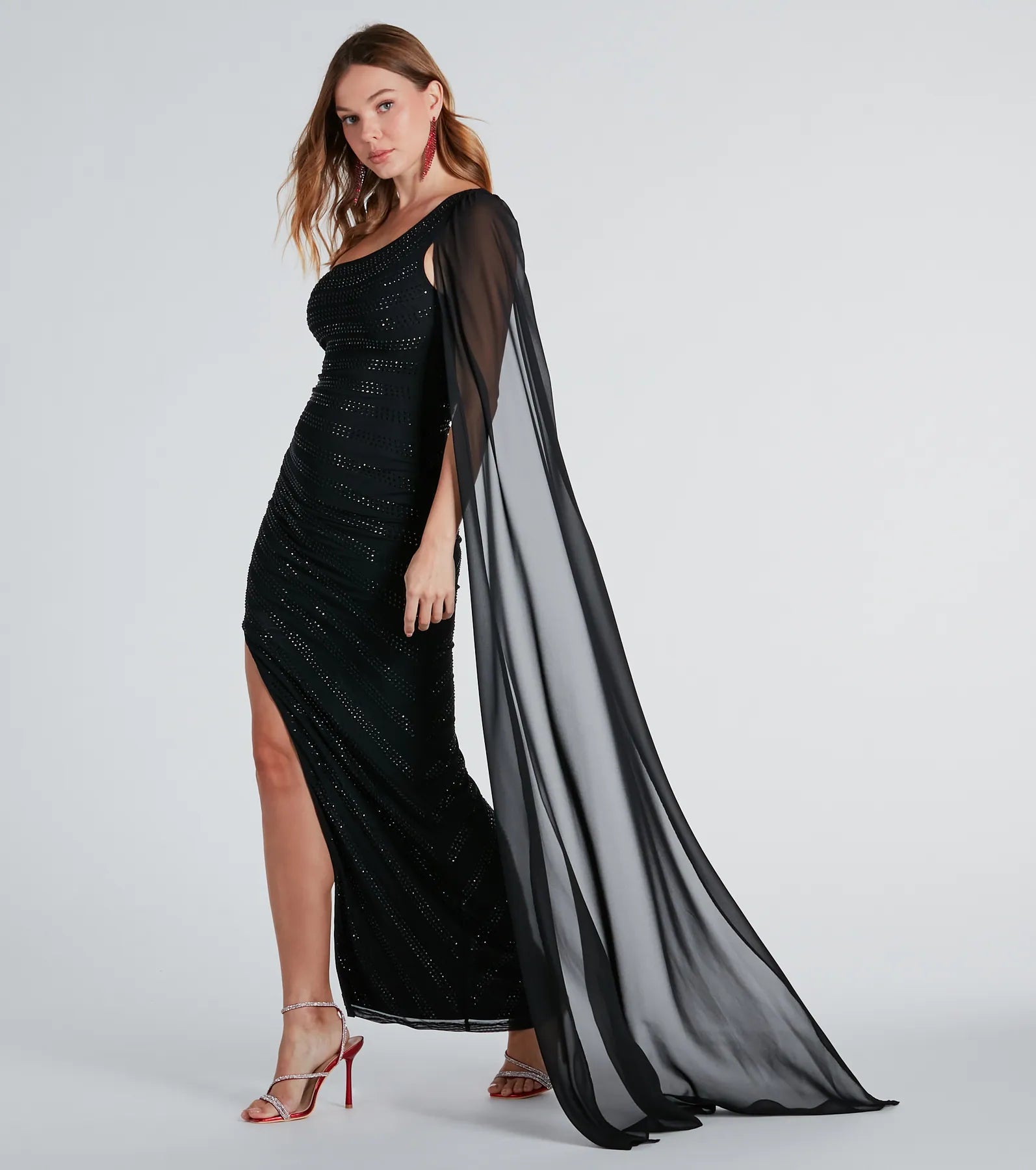 Lizzie Premium Rhinestone Formal Gown with Chiffon Sash