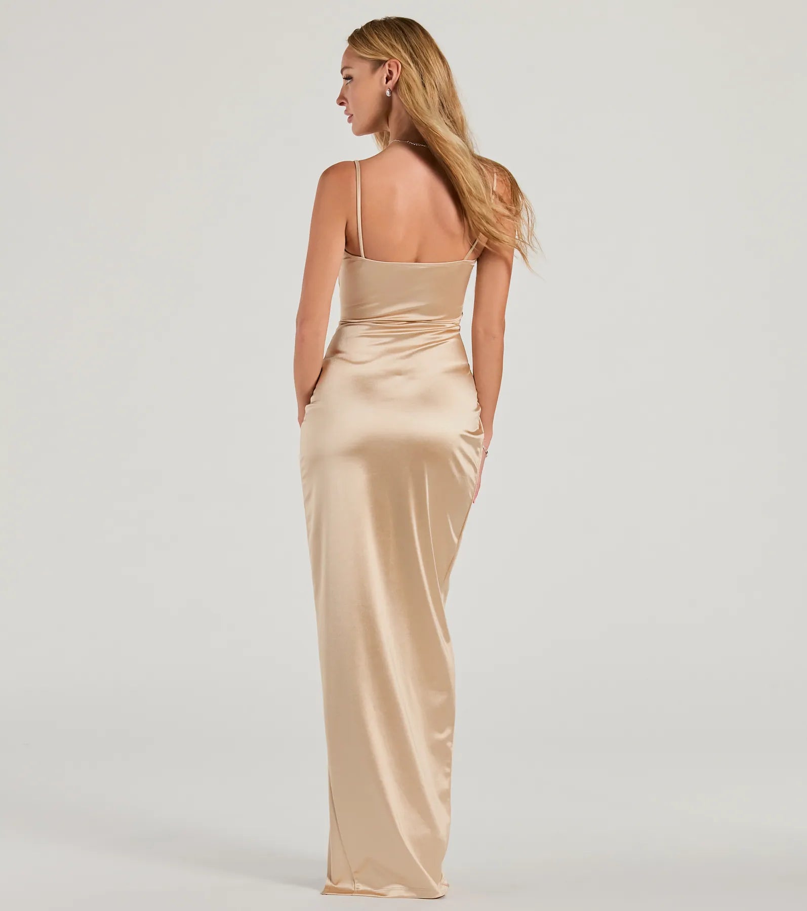 Premium Kyla Satin Formal Dress with Cutout & High Slit