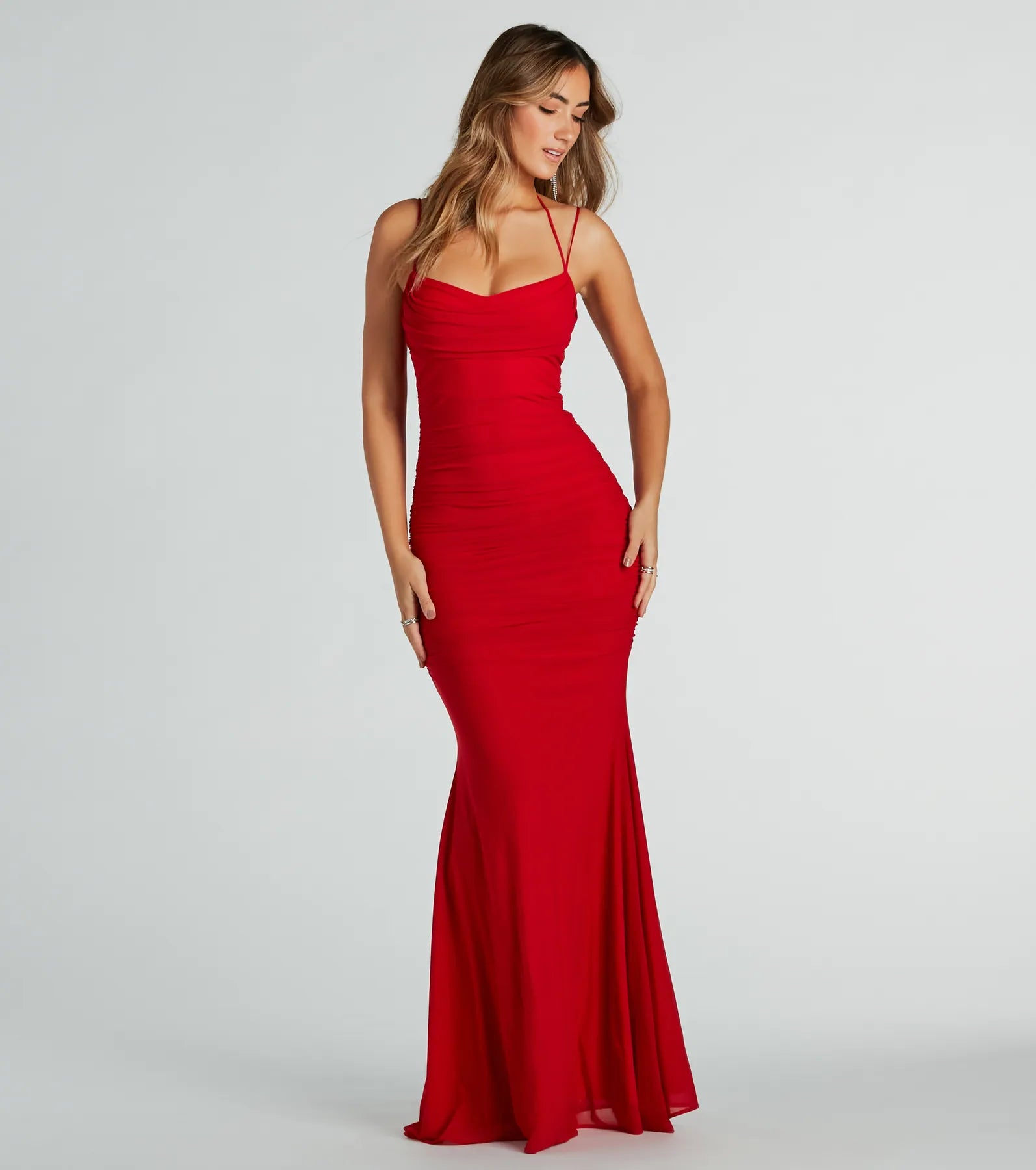 Premium Jae Elegant Mesh Ruched Mermaid Gown