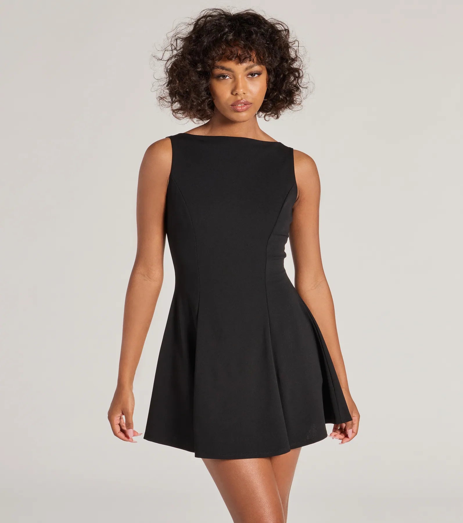 Premium Timeless Elegance Boat Neck Crepe Skater Dress