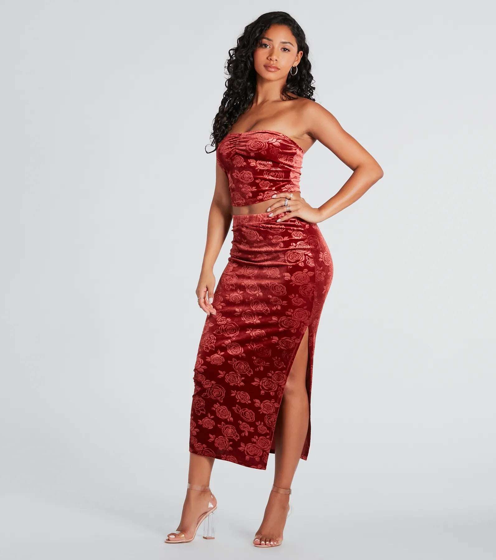 Premium Velvet Floral Midi Skirt - Ultimate Elegance