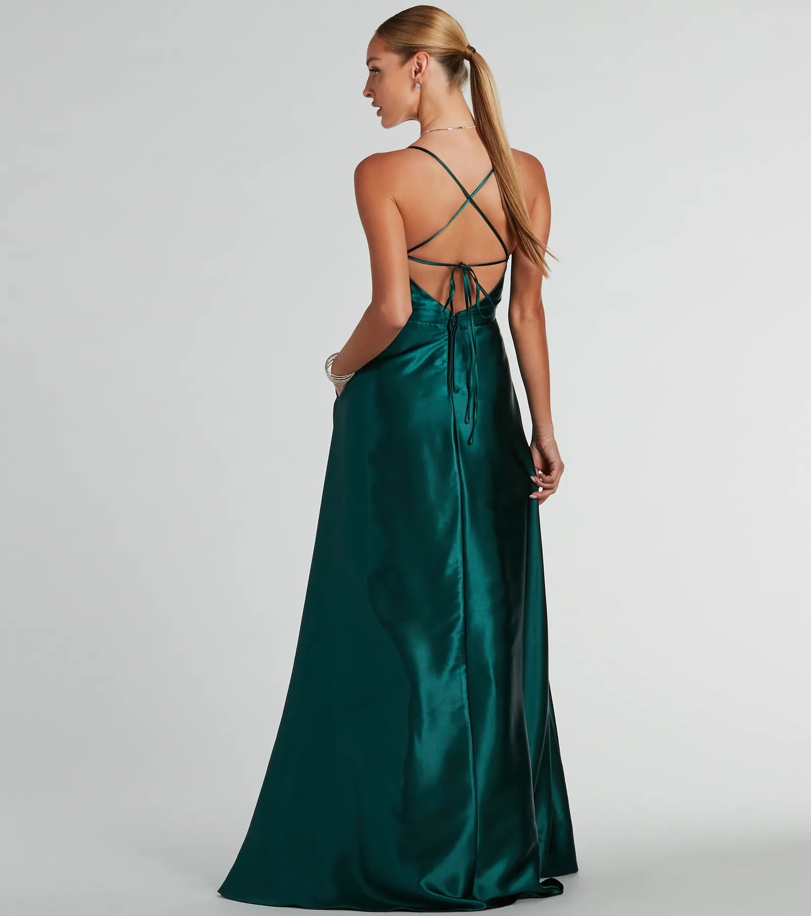 Premium Tabitha Lace-Up A-Line Satin Evening Gown