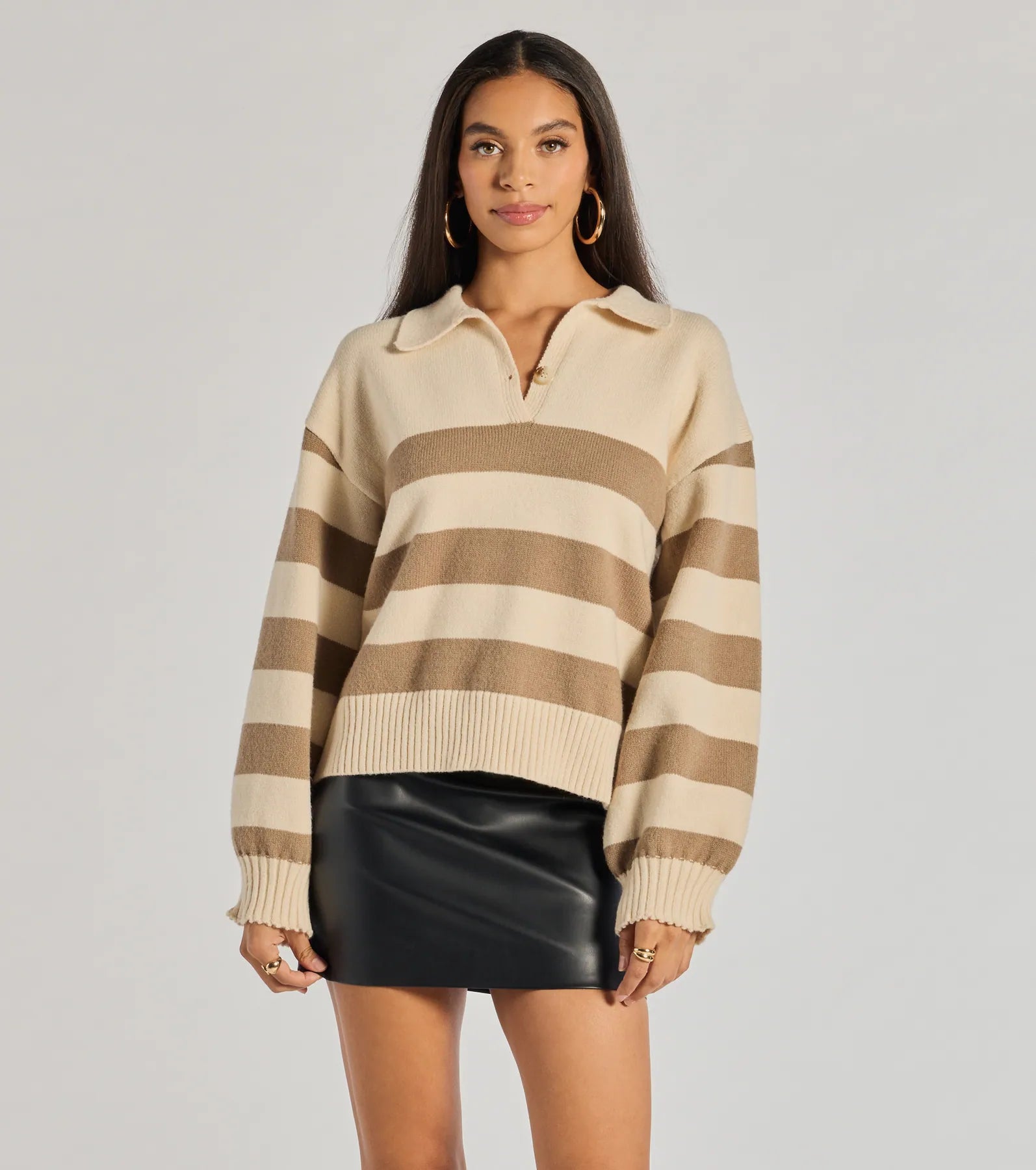 Premium Stripe Collared Pullover Sweater - Ultimate Comfort