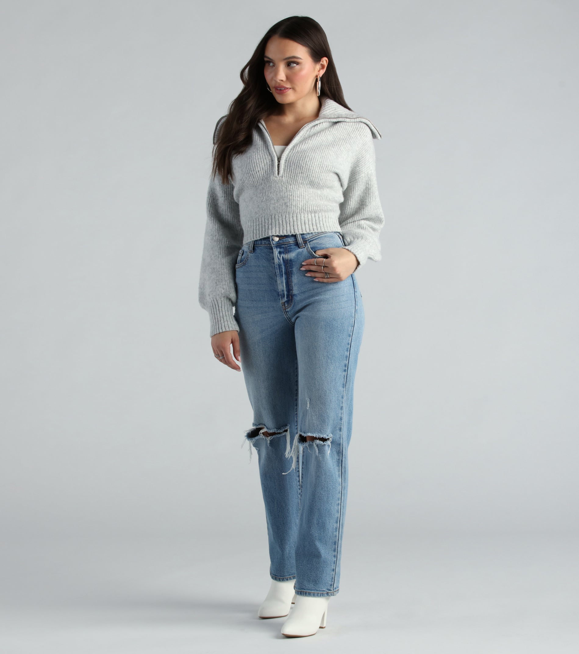 Ultimate Cozy Half-Zip Fuzzy Knit Crop Sweater