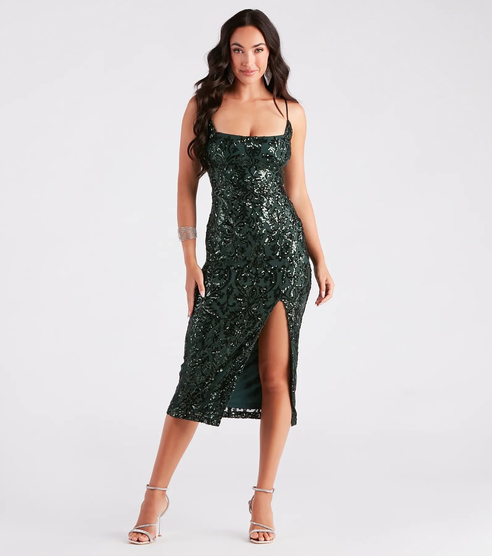 Premium Kourt Sequin Lace-Up Midi Dress - Ultimate Party Elegance