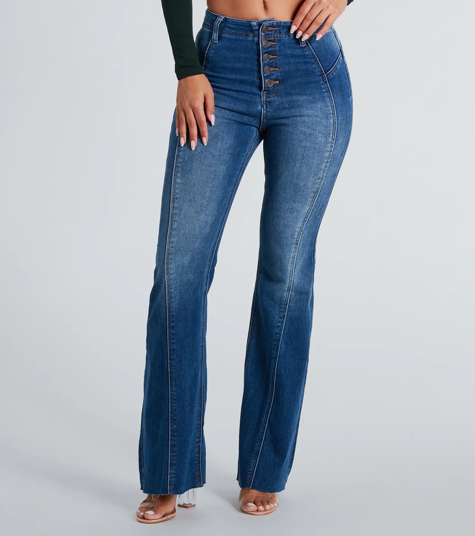 Ultimate High-Rise Flare Denim Jeans - All Buttoned Up