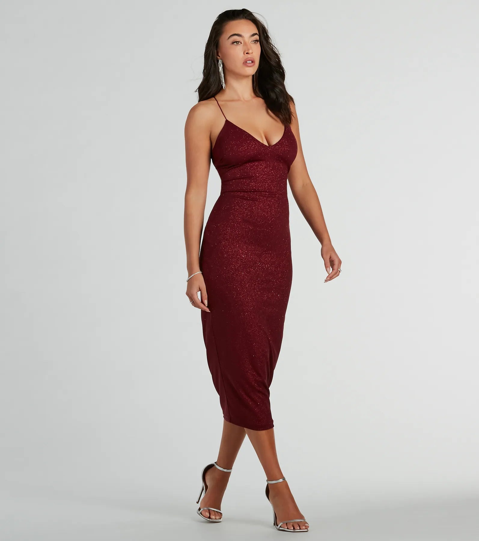 Premium Lynn Strappy Back Glitter Midi Dress - Ultimate Elegance