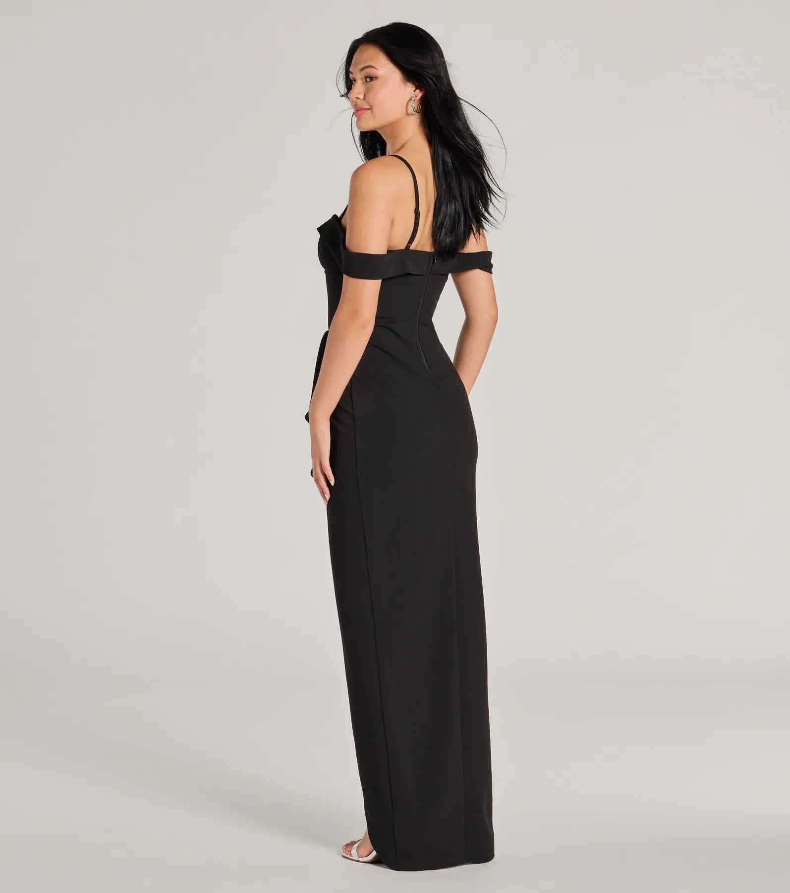 Bridget Elegant Off-The-Shoulder Crepe Formal Dress