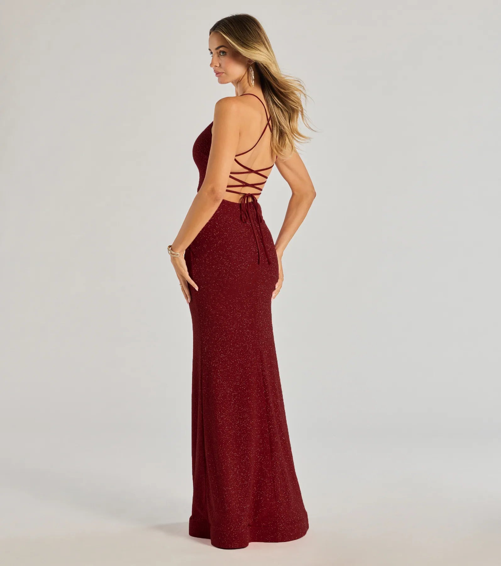 Premium Lexis Glitter Mermaid Gown with Lace-Up Back