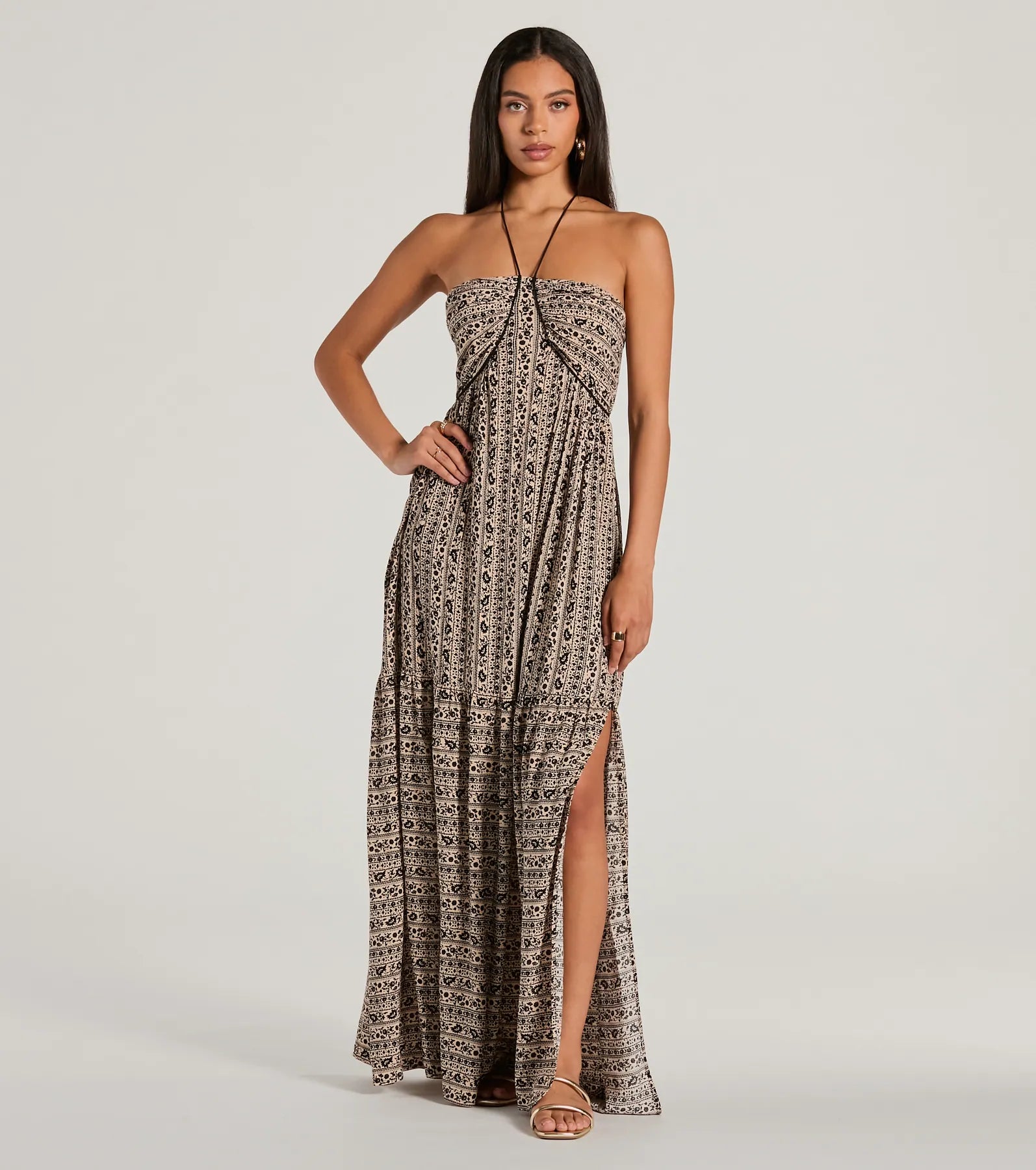 Premium Desert Princess Halter Maxi Dress with Pockets - Ultimate Boho Style