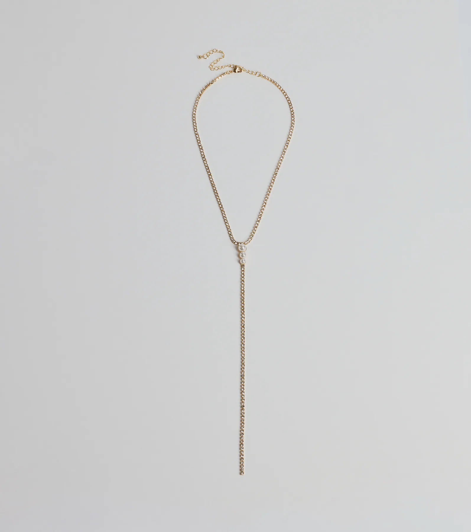 Premium Luxe Glam Rhinestone & Pearl Lariat Necklace