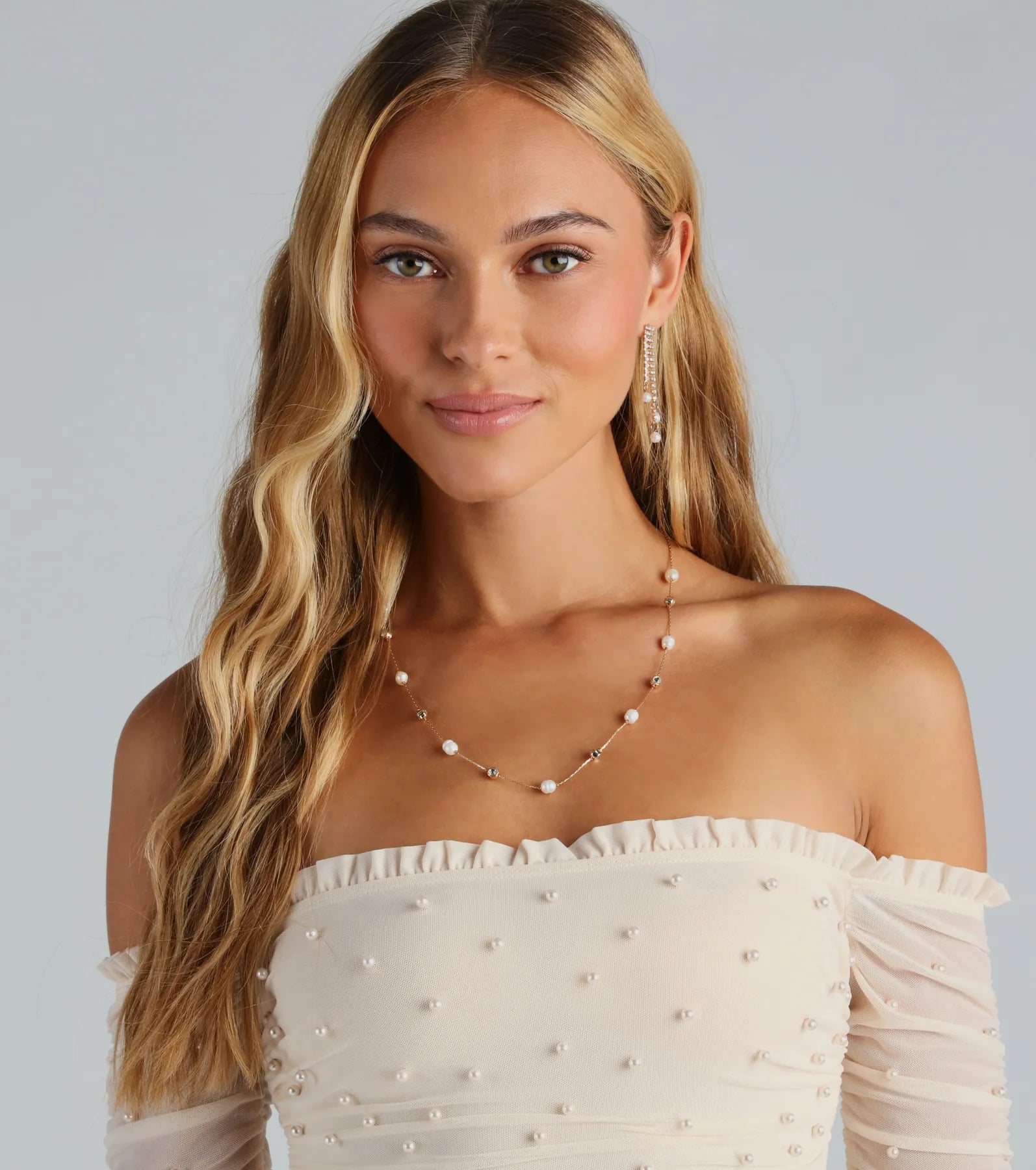 Premium Dainty Rhinestone & Faux Pearl Necklace