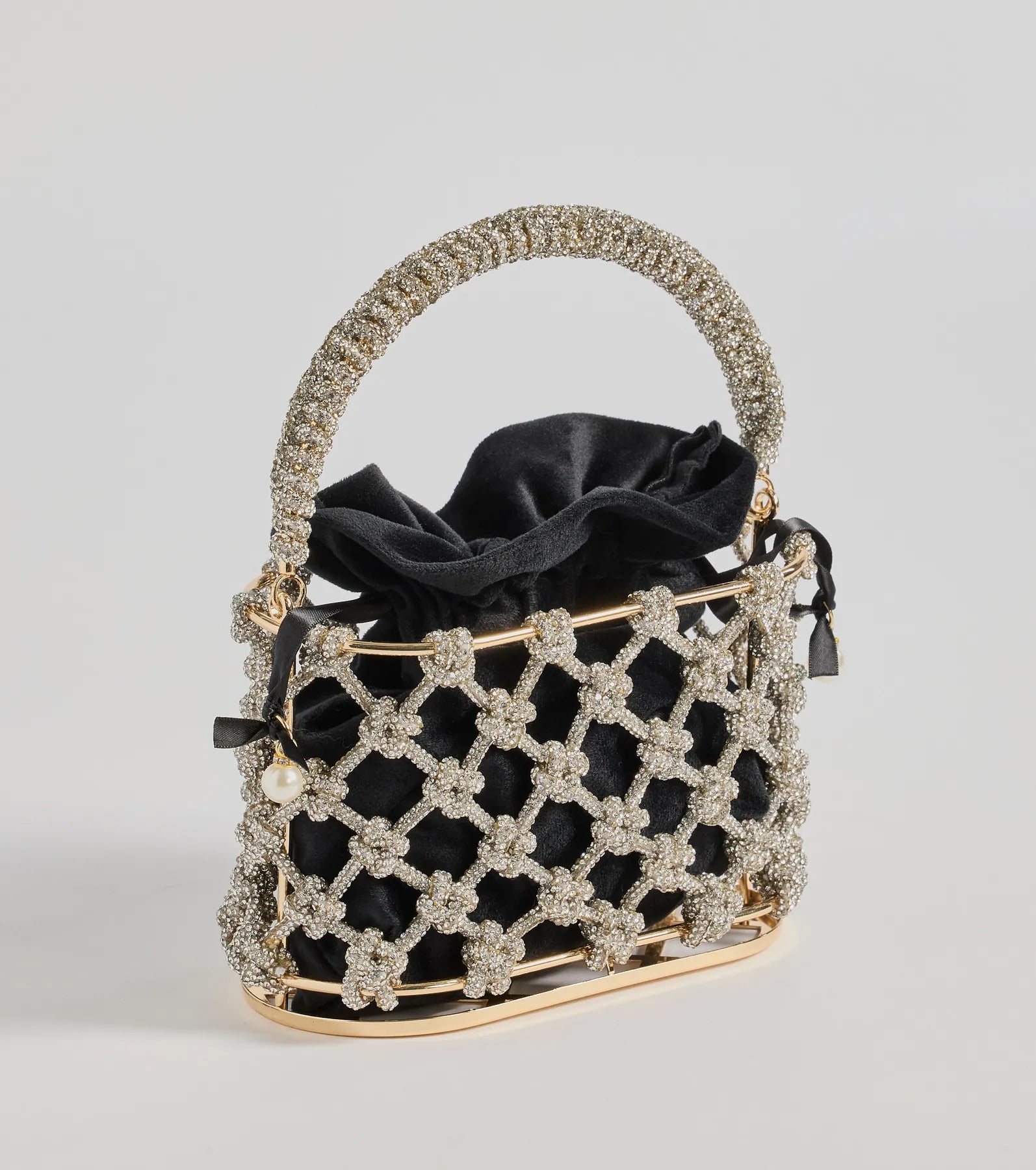 Ultimate Glam Rhinestone Cage Bucket Bag