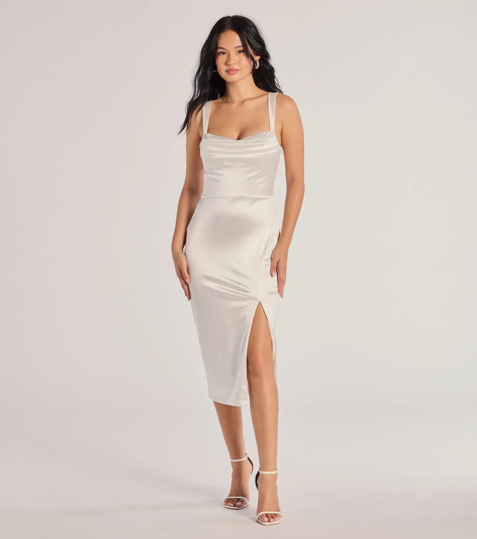 Premium Laina Satin Midi Dress with High Slit