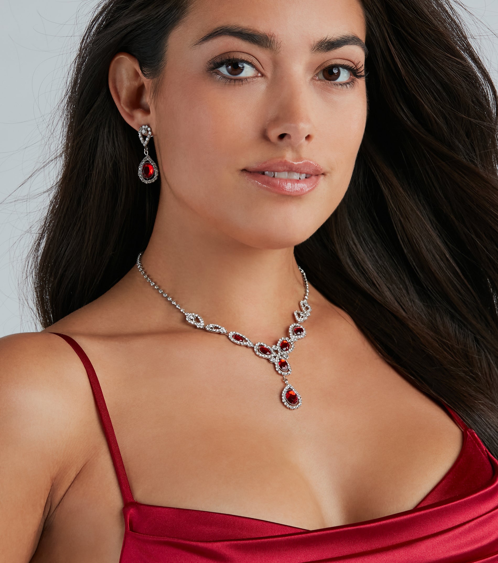 Premium Teardrop Gemstone Jewelry Set - Necklace & Earrings