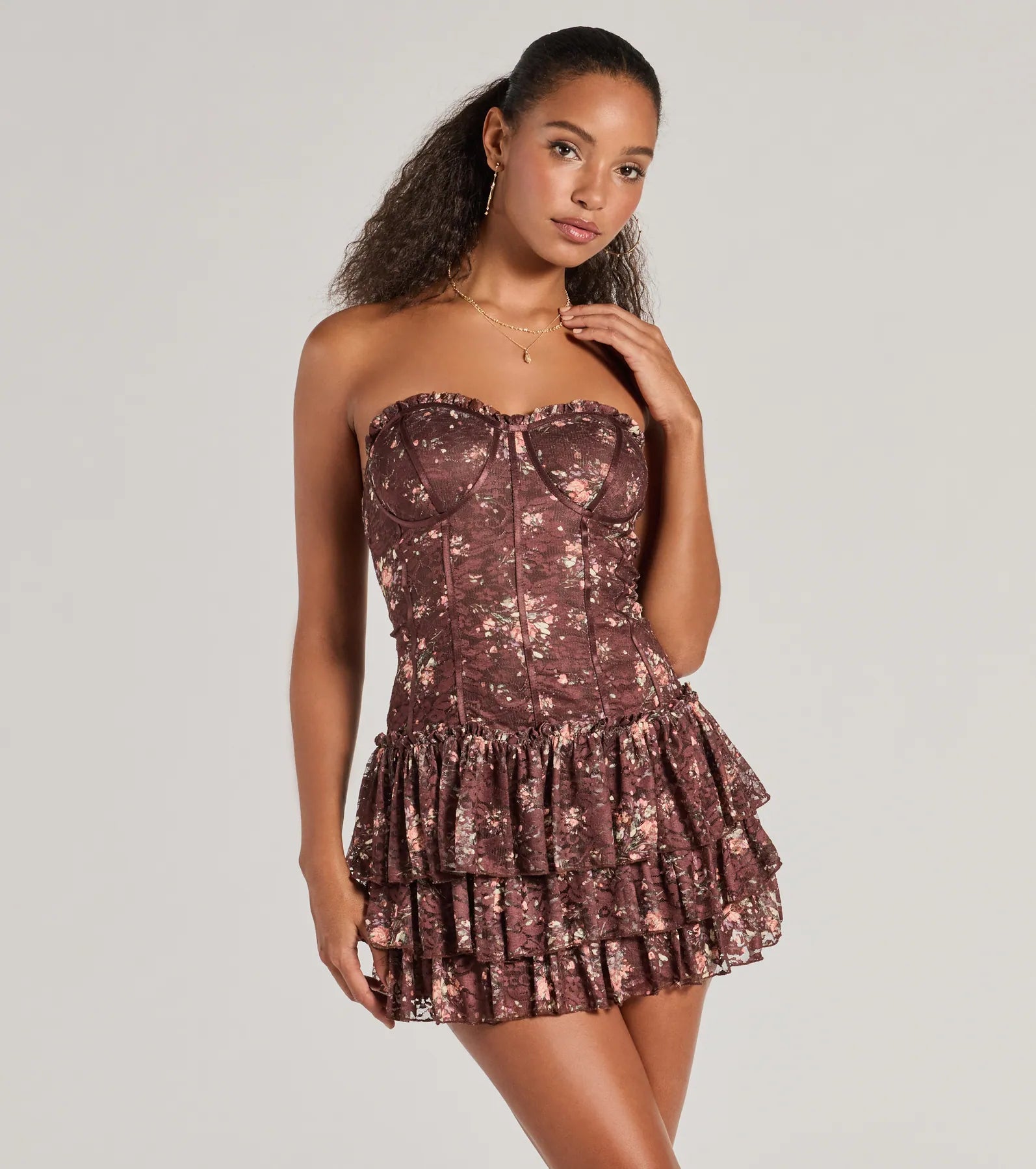 Ultimate Flirty Fleur Strapless Floral Lace Mini Dress