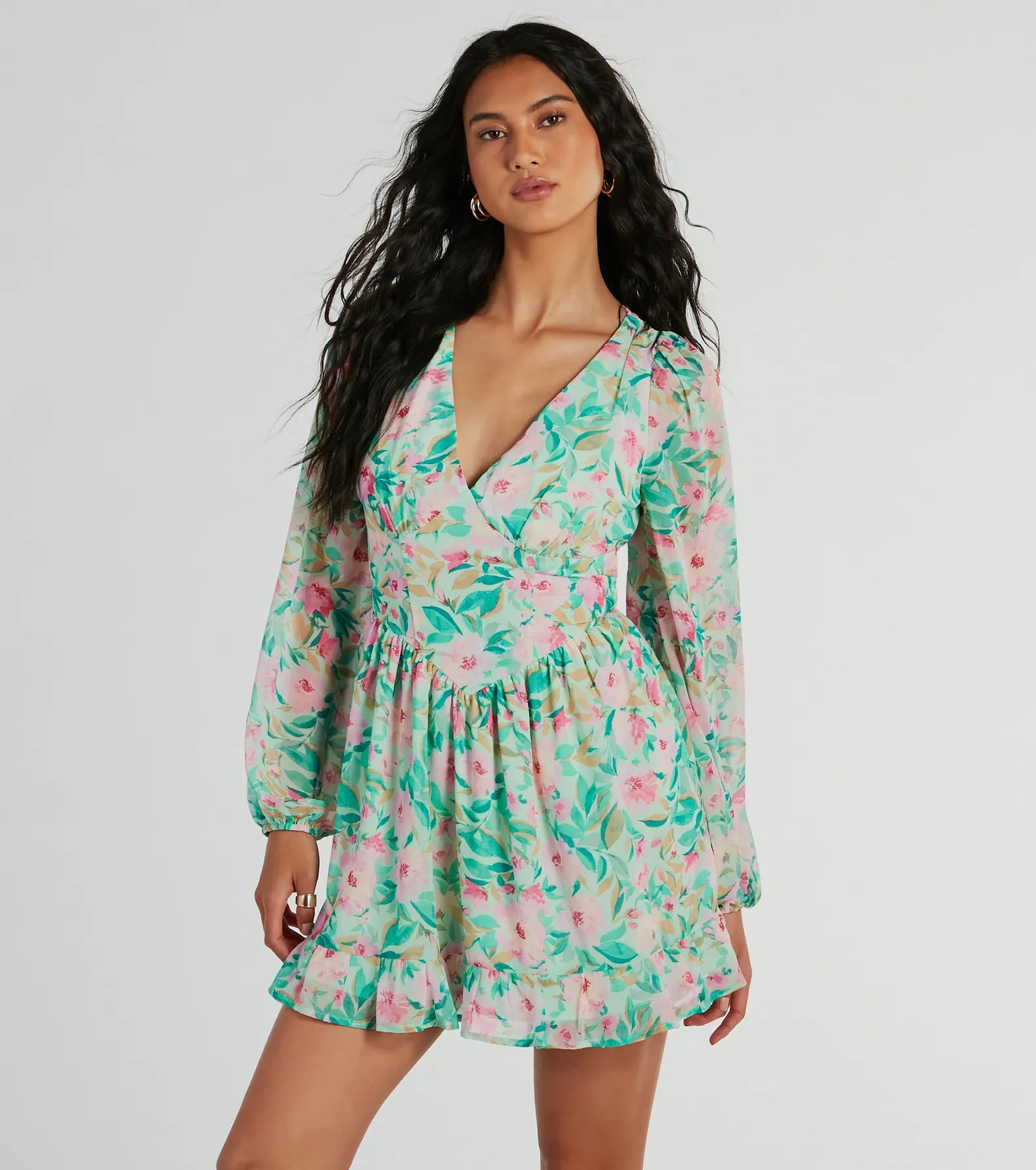 Ultimate Radiant Vacay V-Neck Floral Chiffon Dress