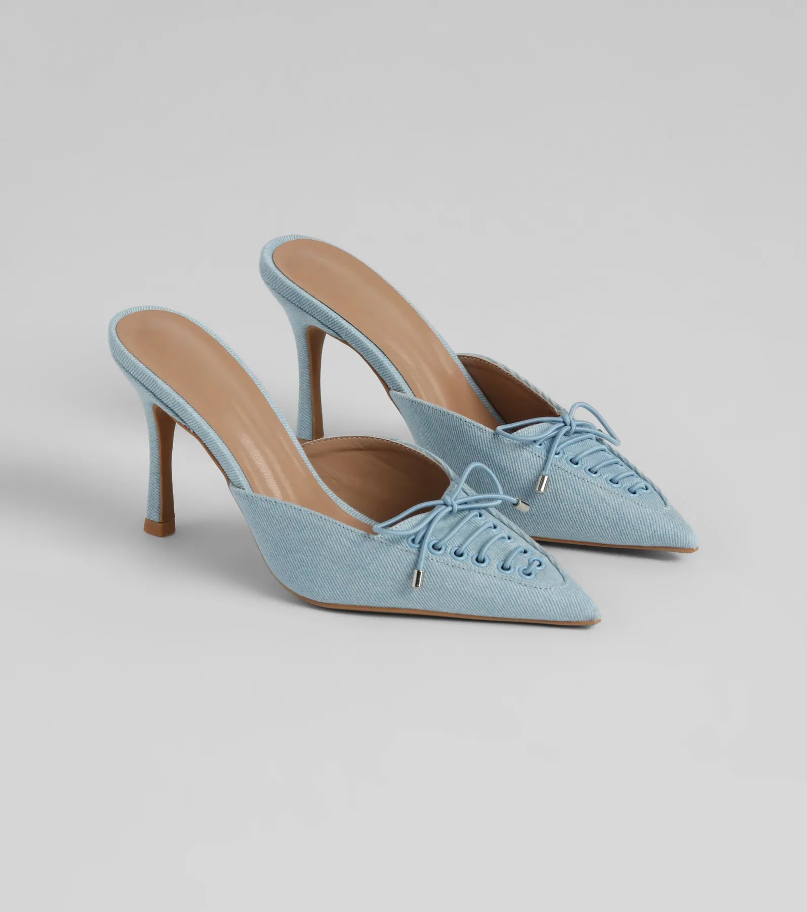 Ultimate Vintage Allure Lace-Up Denim Stiletto Pumps