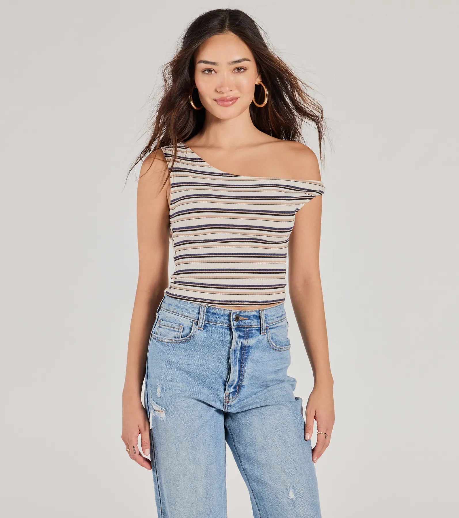 Ultimate One-Shoulder Striped Crop Top - Trendy & Flattering