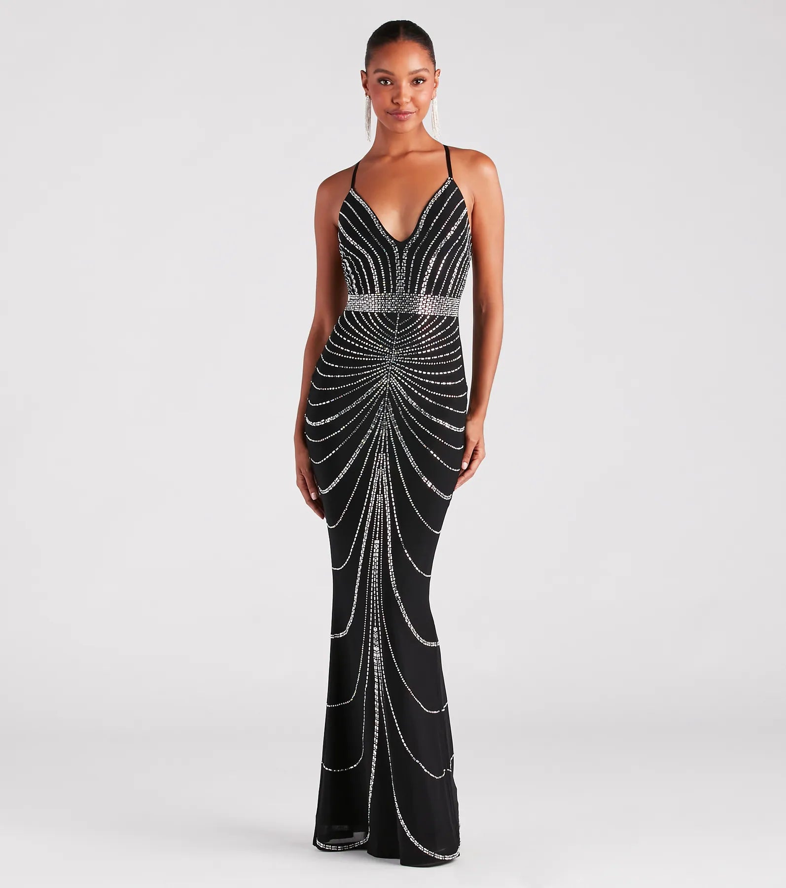 Maisyn Premium Rhinestone V-Neck Elegant Gown