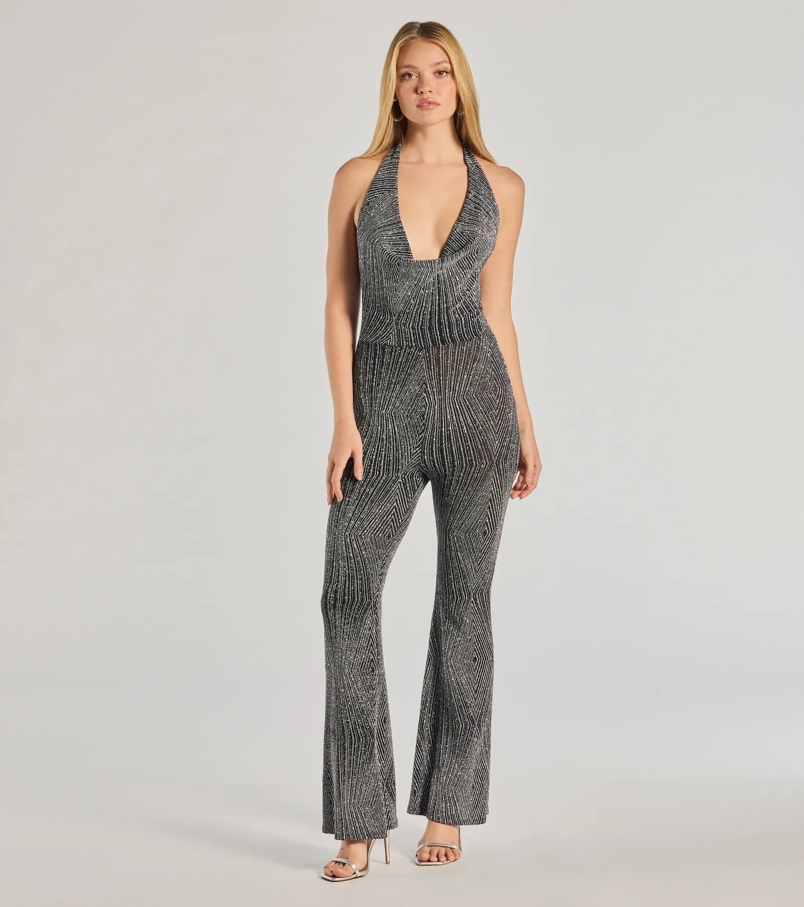 Ultimate Dare To Shine Metallic Halter Jumpsuit - Premium Knit Design