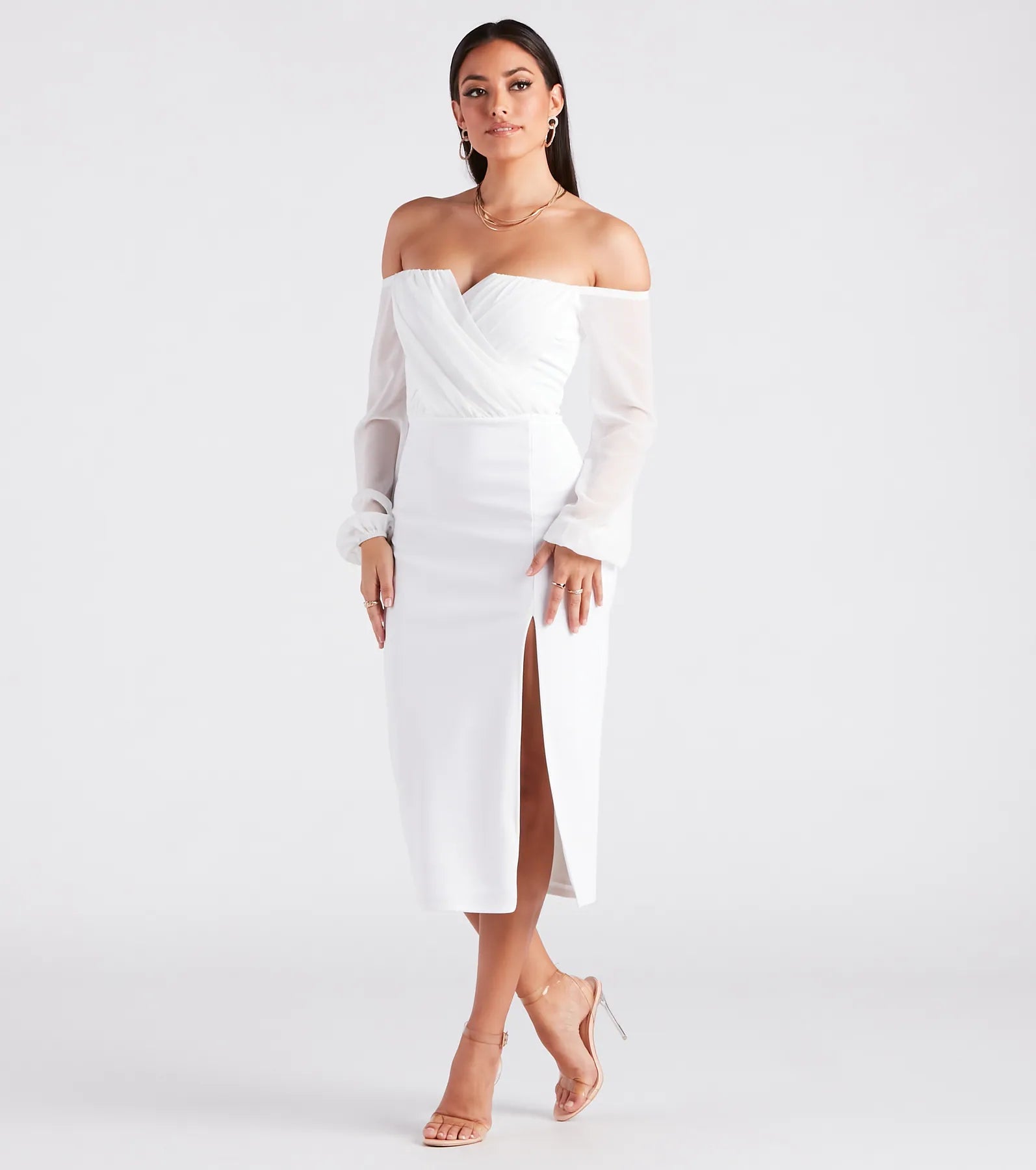 Premium Jolene Chiffon Off-The-Shoulder Midi Dress - Ultimate Elegance