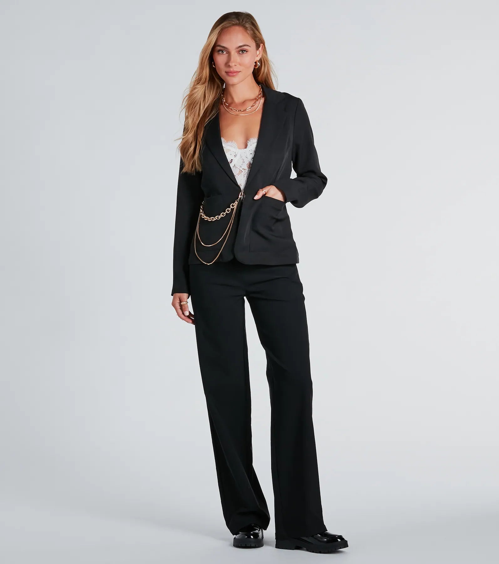 Ultimate Bling Crepe Blazer with Detachable Chain