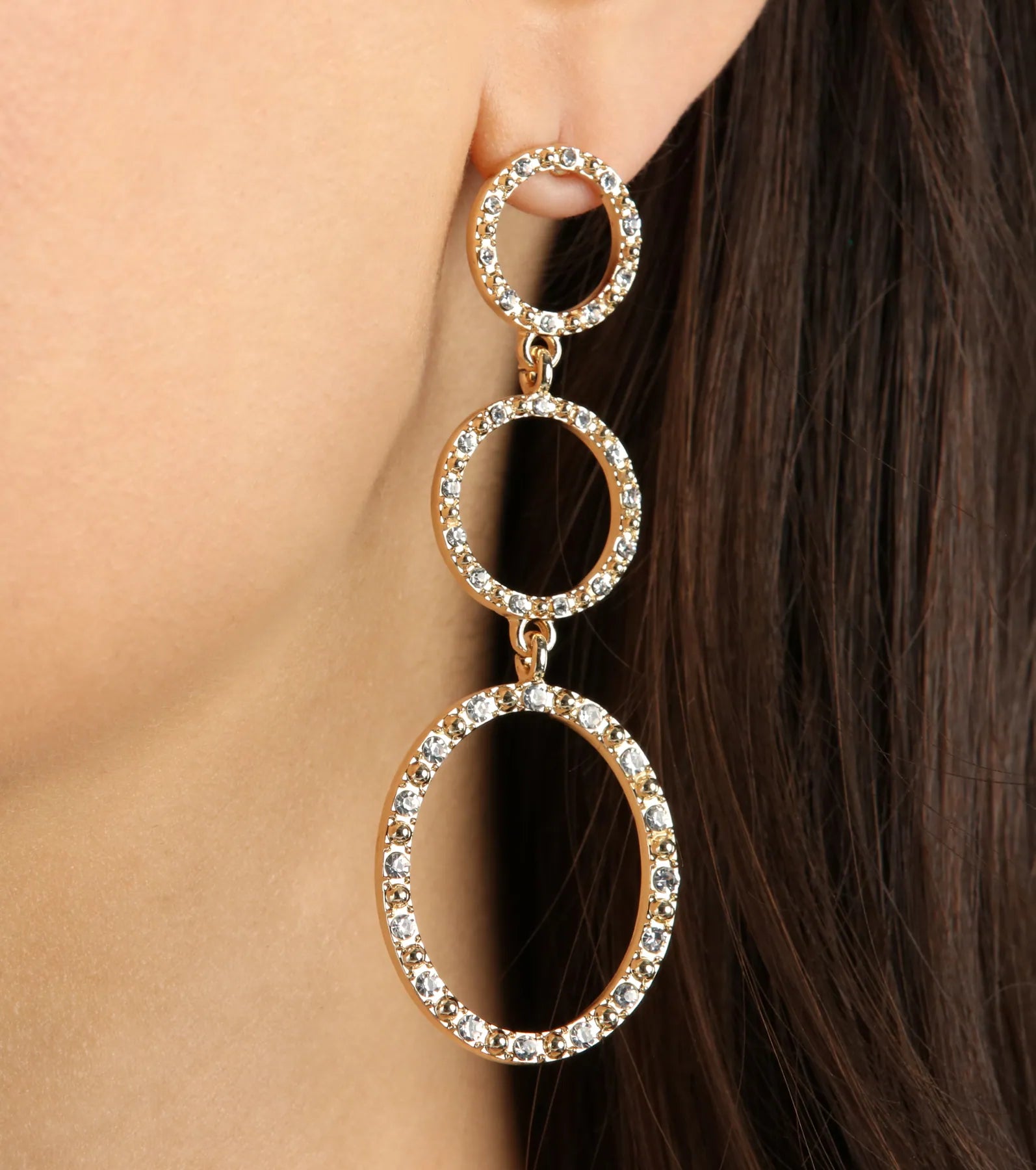 Premium Glam Linear Hoop Earrings with Rhinestones