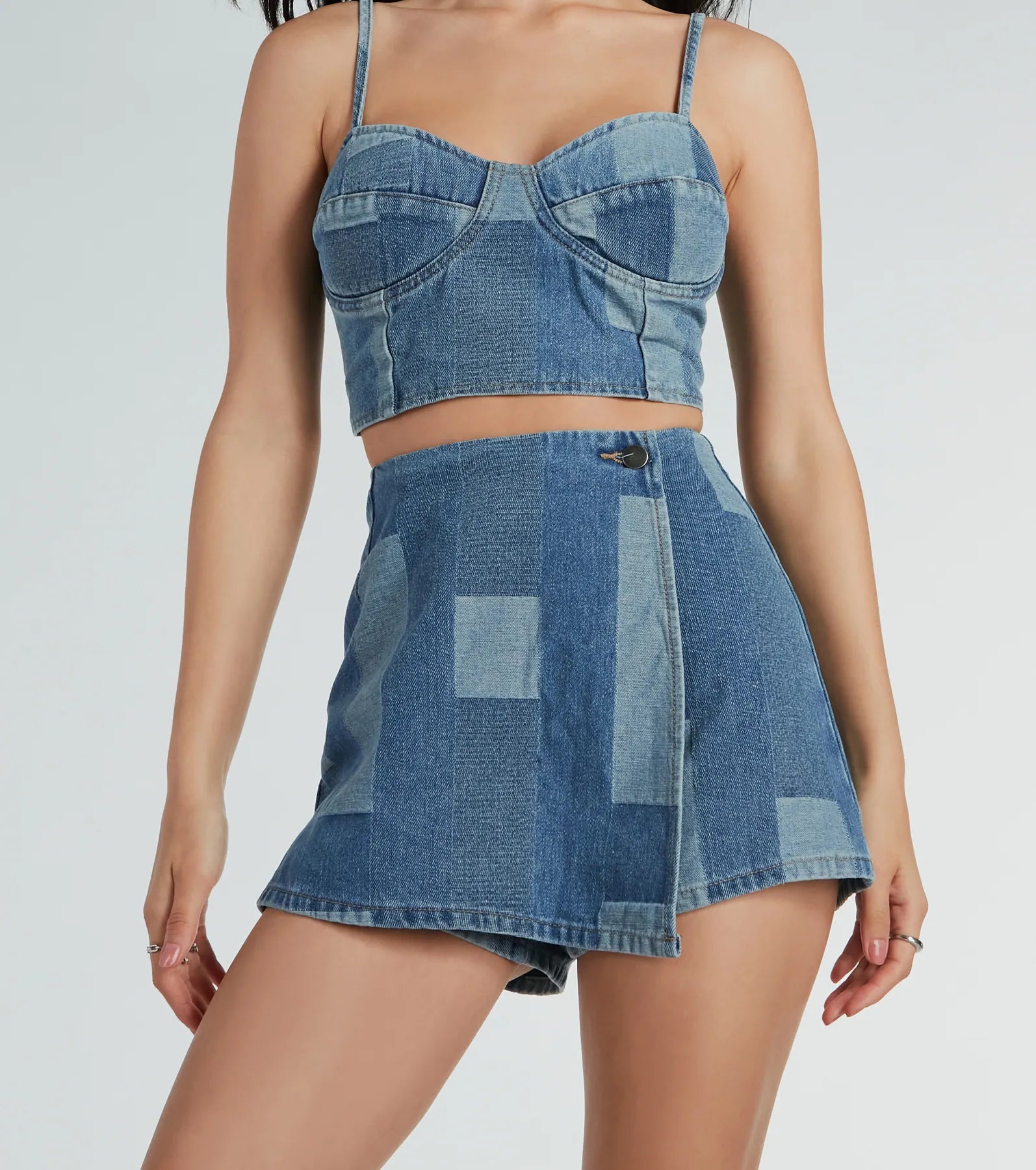 Ultimate Retro Patchwork Denim Mini Skort - Premium Style