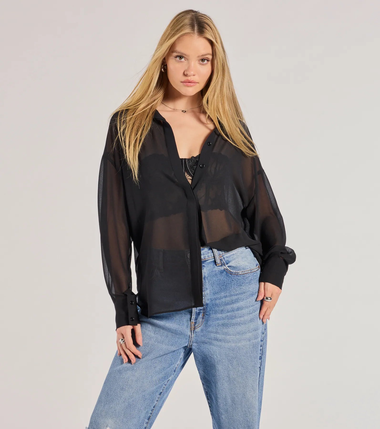 Ultimate Sheer Elegance Blouse - Long Sleeve & Collared