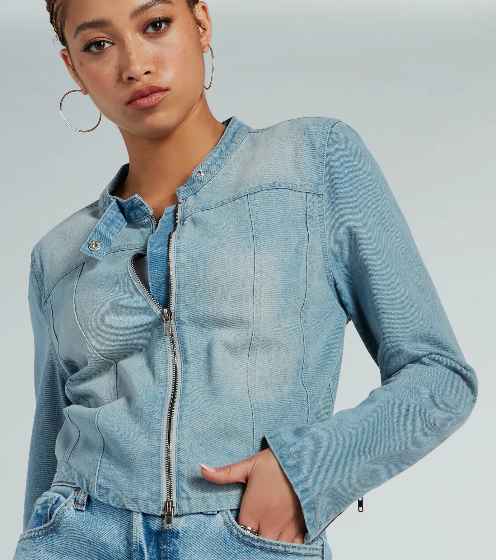 Ultimate Slay Denim Moto Jacket - Premium Zip-Up Style