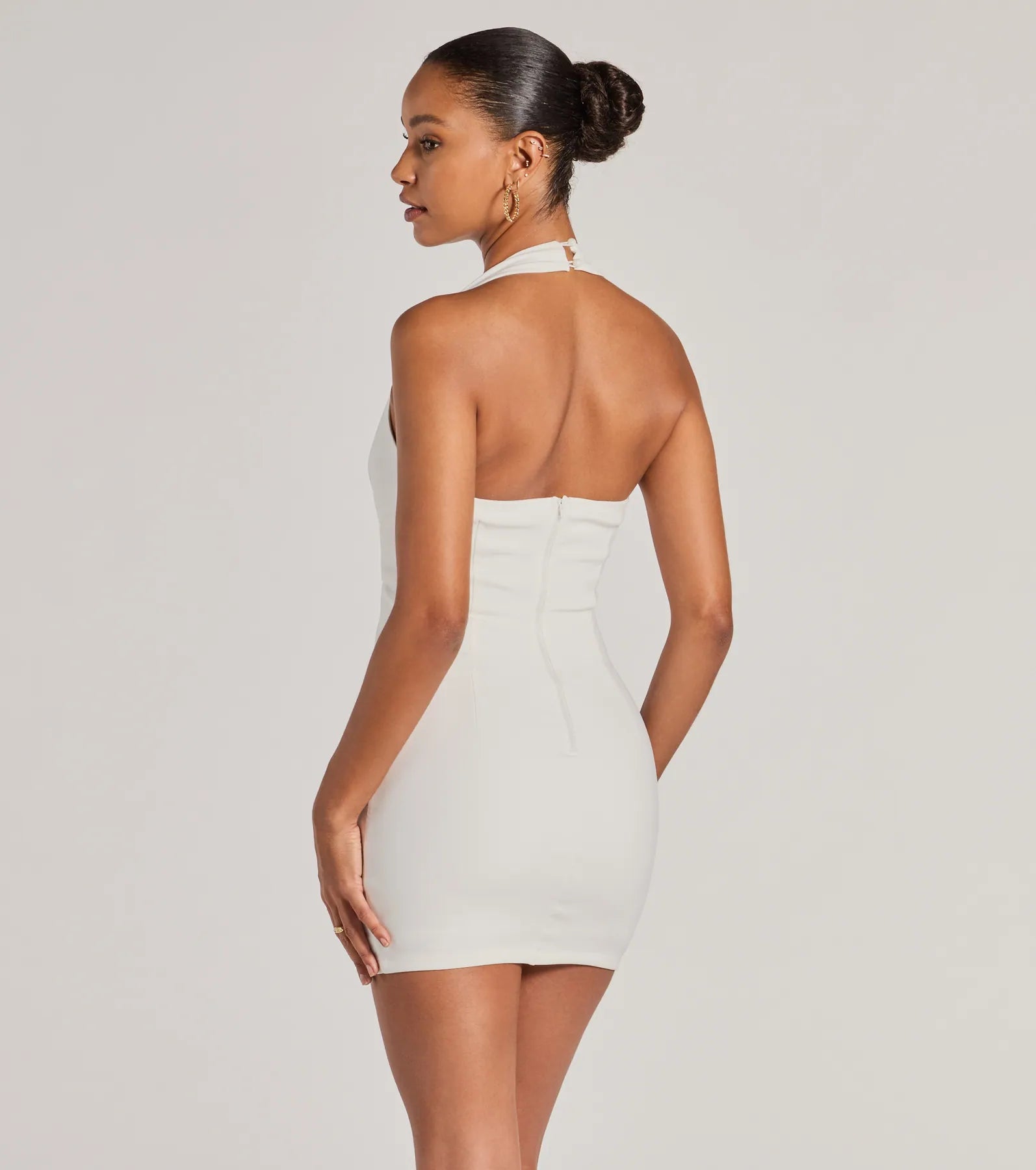 Ultimate Bold Cutie Halter Buckle Crepe Mini Dress - Night Out Essential