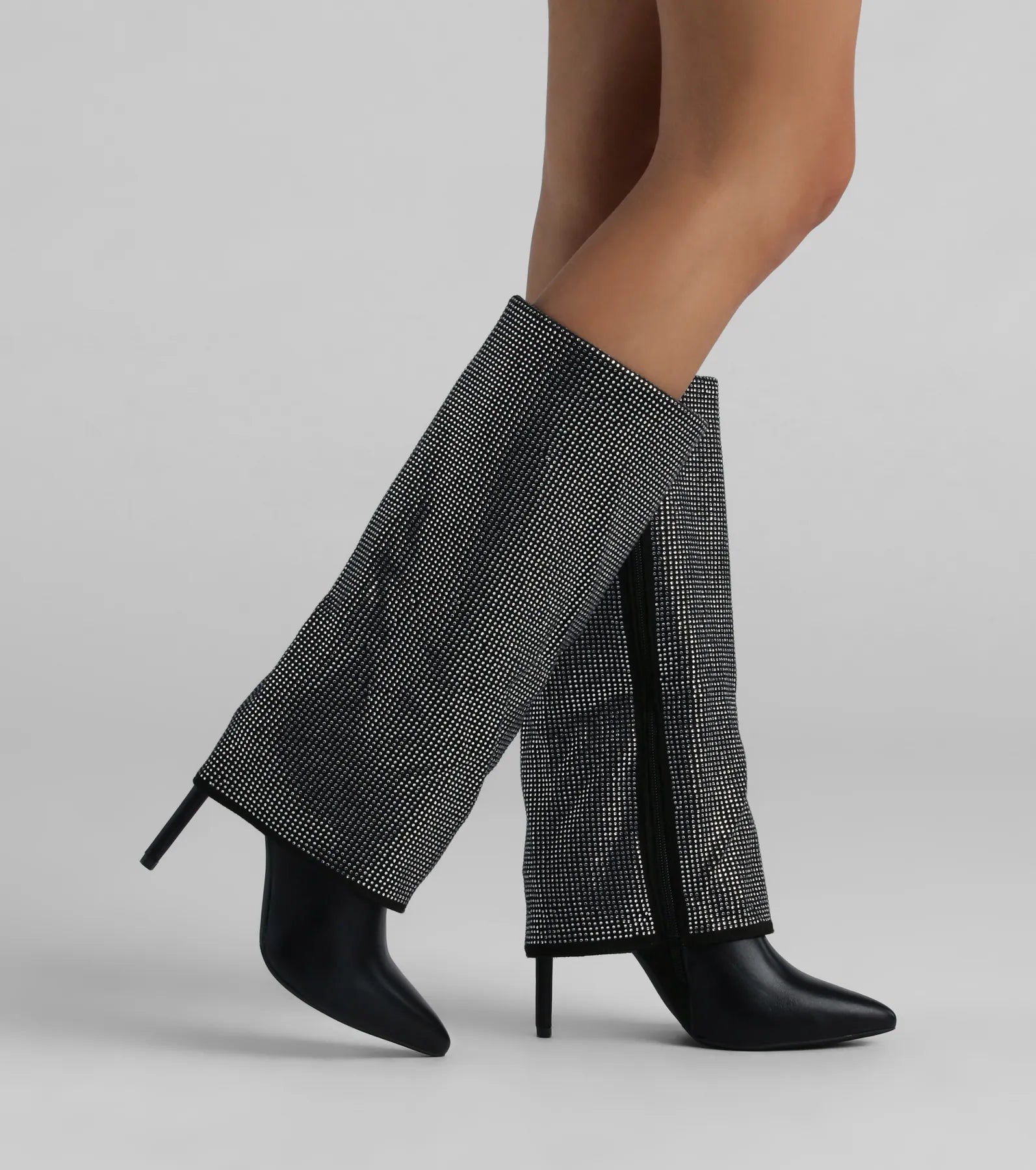 Ultimate Bling Babe Rhinestone Foldover Stiletto Boots